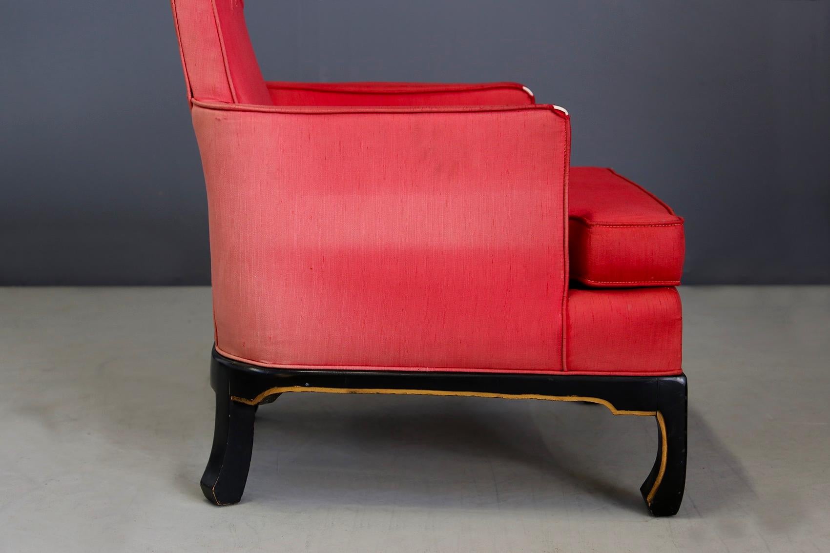 American Armchair Oriental Style by Norman Fox MacGregor in Red Fabric, 1950s