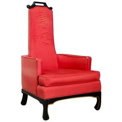 Vintage Armchair Oriental Style by Norman Fox MacGregor in Red Fabric, 1950s