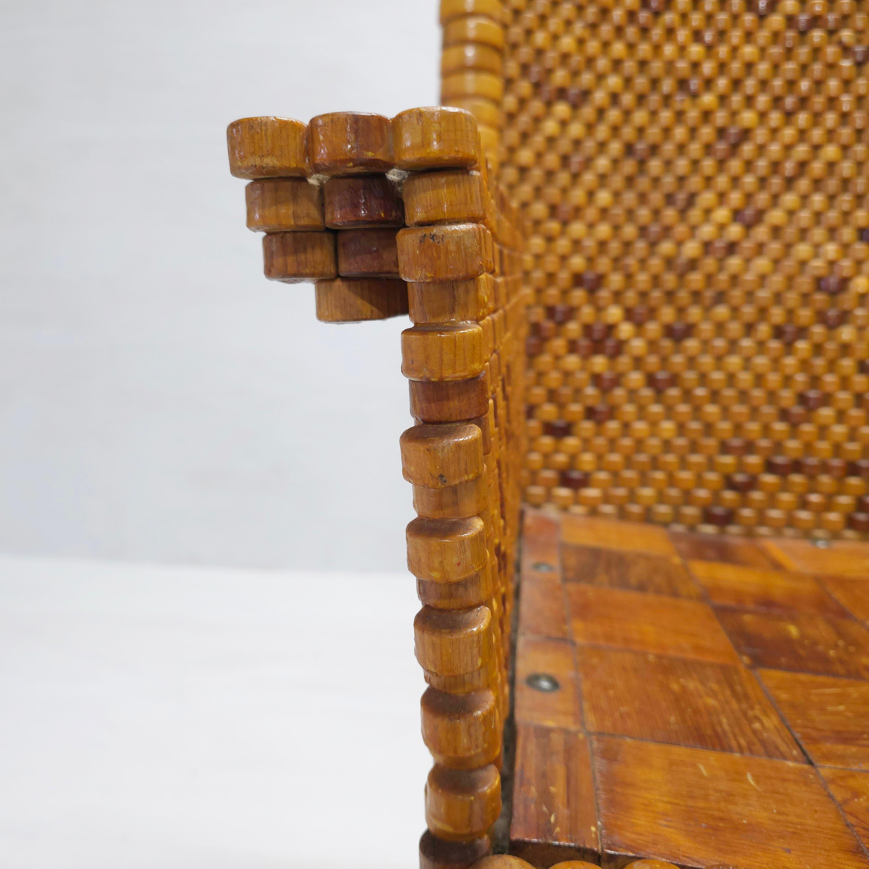 Armchair Pair, Folk Art Spool Chairs, Circa 1920s -1930s For Sale 8