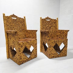 Armchair Pair, Folk Art Spool Chairs, Circa 1920s -1930s