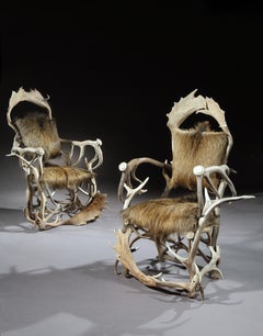Armchair, Pair, Hunting Trophy, Antler, Red Deer, Fallow, Wild Boar, Hide