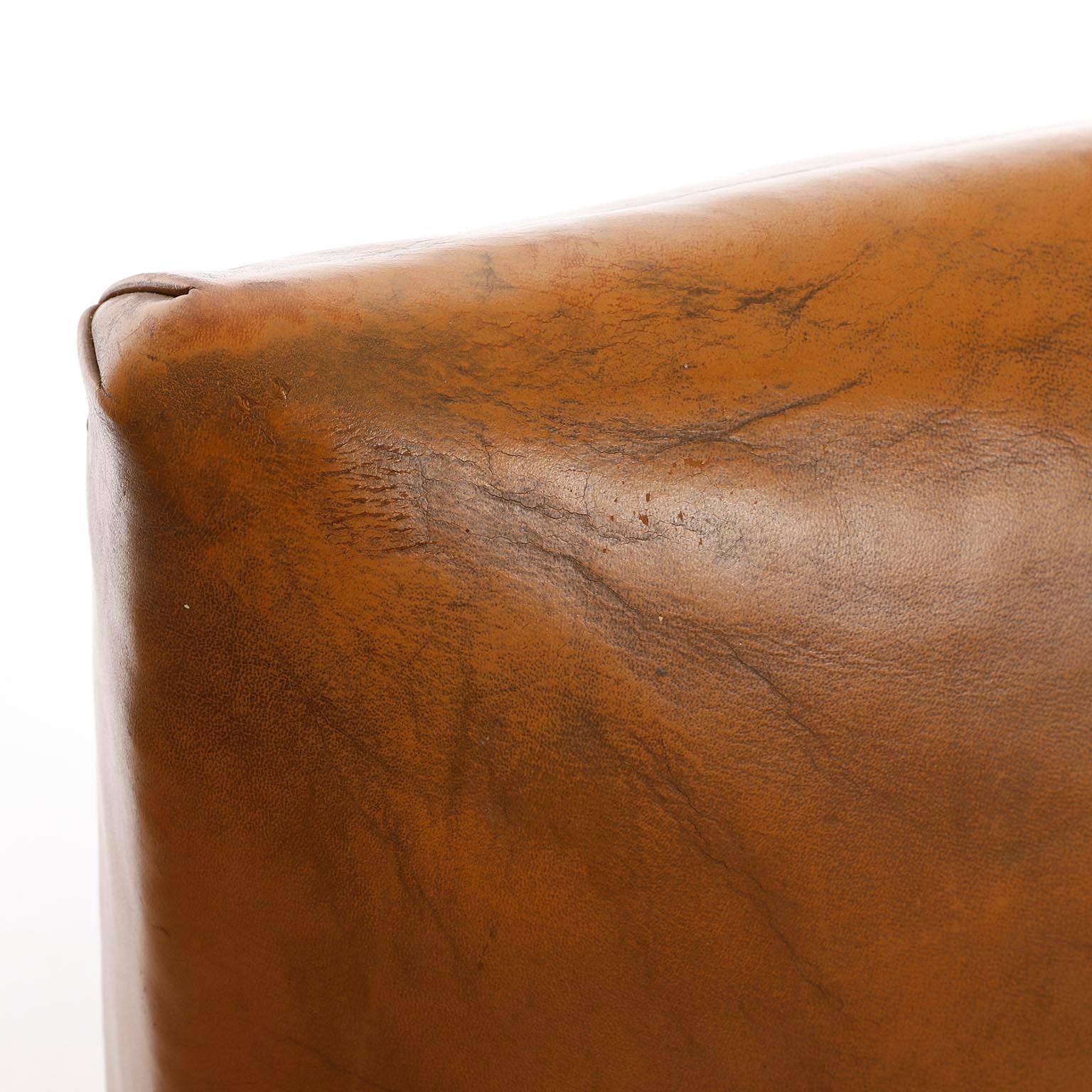 Armchair, Patinated Cognac Leather Wood, Austria, 1950s For Sale 5