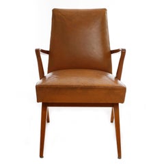 Armchair, Patinated Cognac Leather Wood, Austria, 1950s