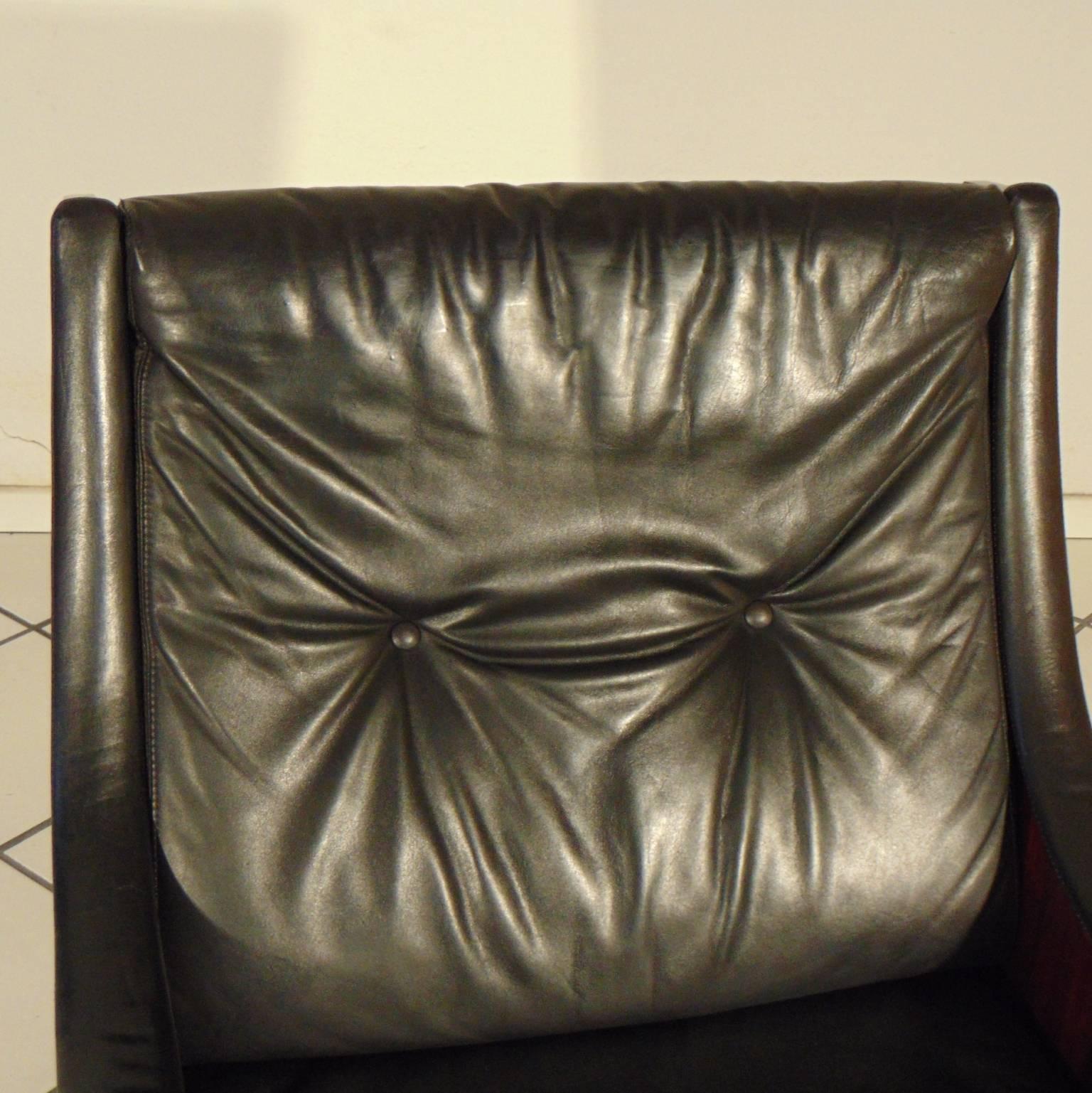 Carlo de Carli Rosewood and Black Leather Armchair 