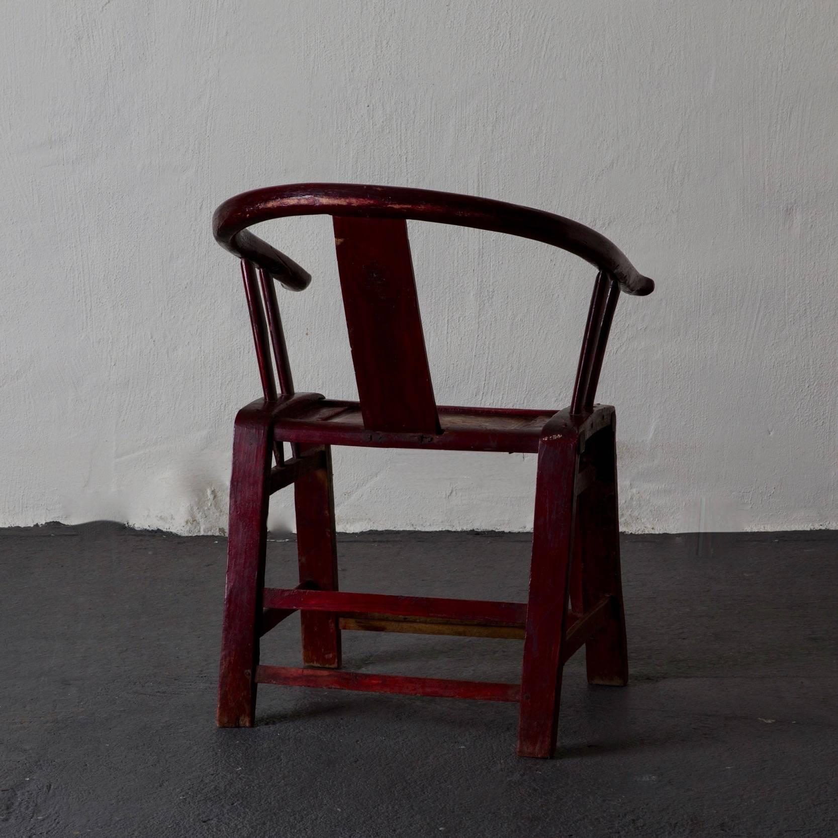 Chippendale chinois Fauteuil chaise en fer à cheval rouge 19ème siècle Chine en vente