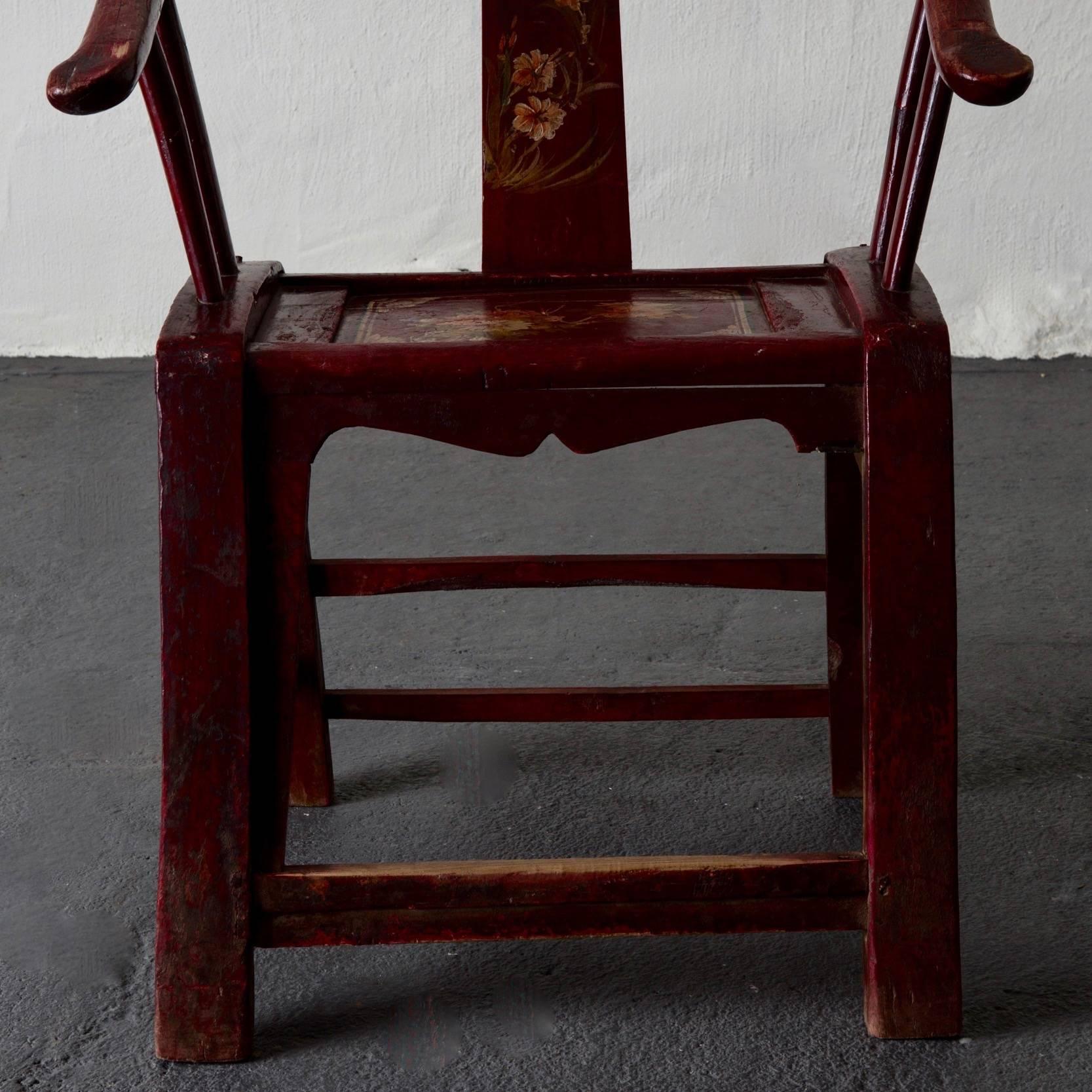Chinese Chippendale Armchair Red Horseshoe Chair 19th Century China For Sale
