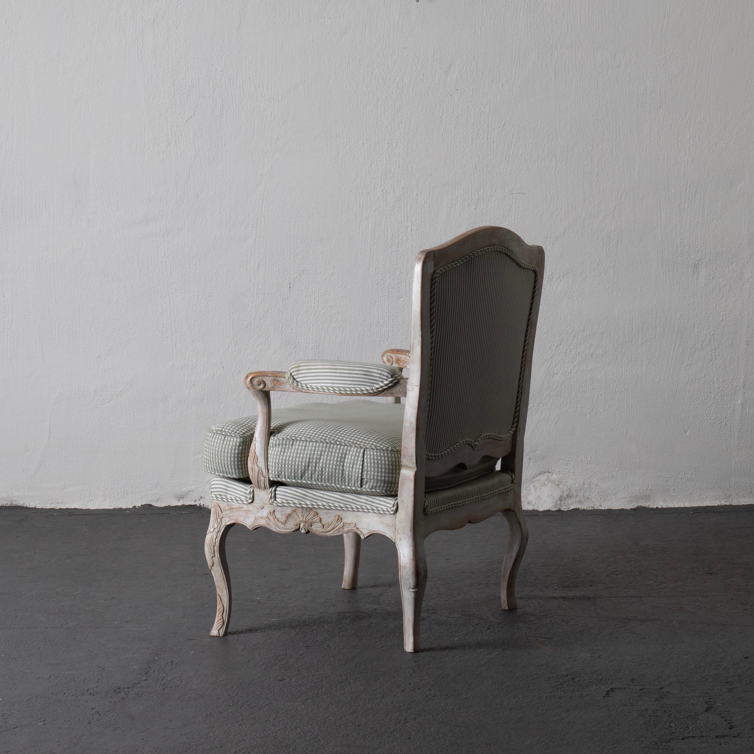 18th Century Armchair Rococo Swedish White Light Green, Sweden For Sale