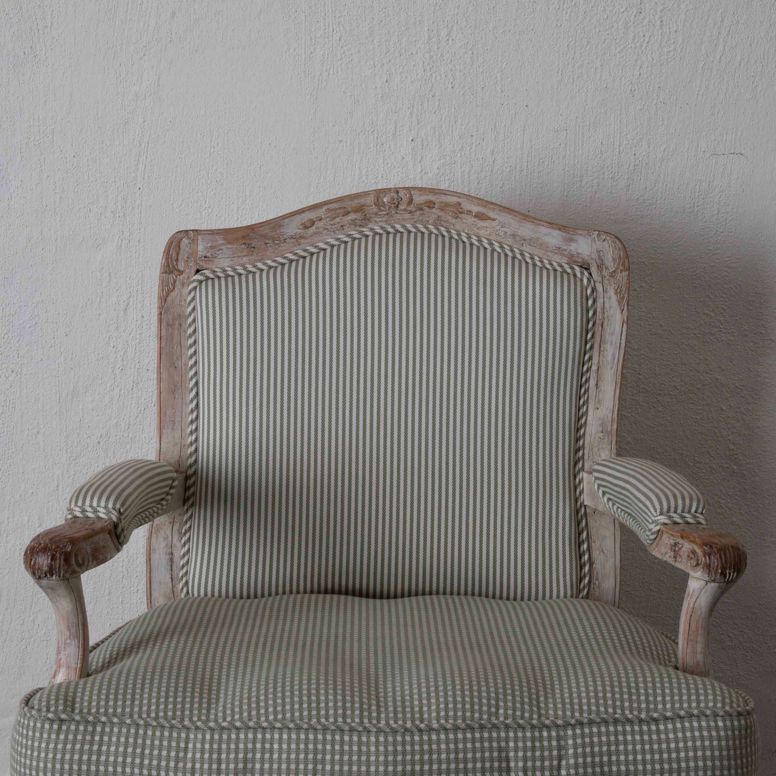 Armchair Rococo Swedish White Light Green, Sweden For Sale 4
