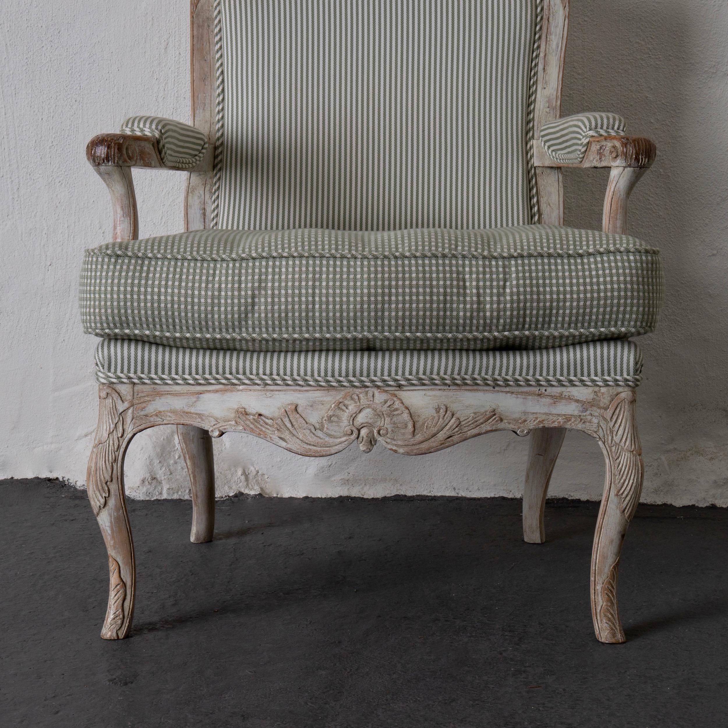 Armchair Rococo Swedish White Light Green, Sweden For Sale 5