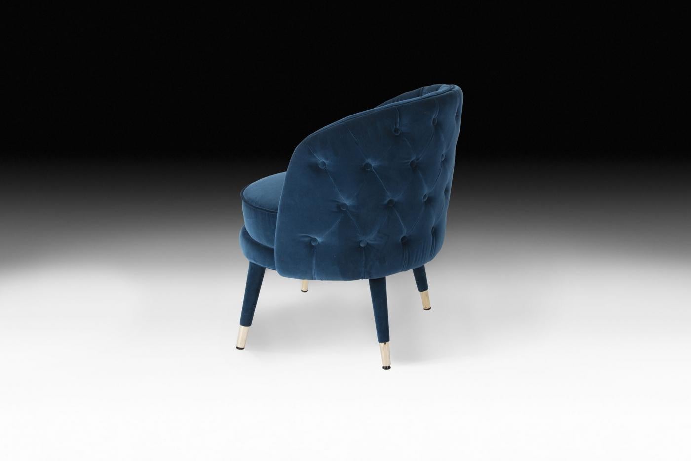 Modern Armchair Round Capitonné, Blue Velvet Fabric, Made in Italy For Sale