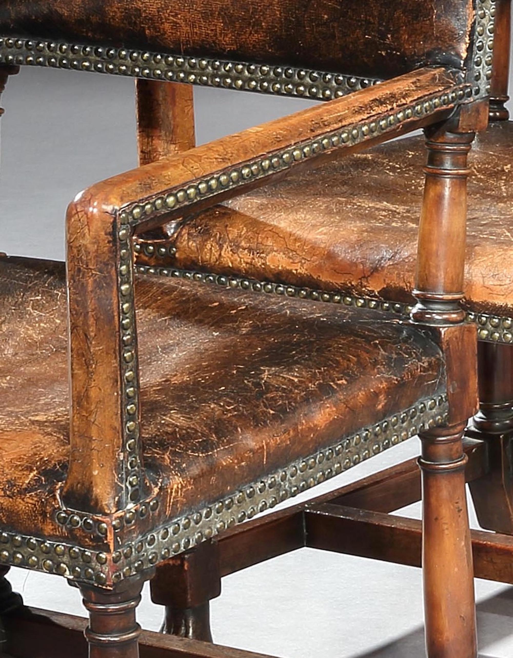 Armchair, Set, Four, Walnut, Leather, Upholstered, Renaissance, Paw Feet, Tozer (Tischlerei)