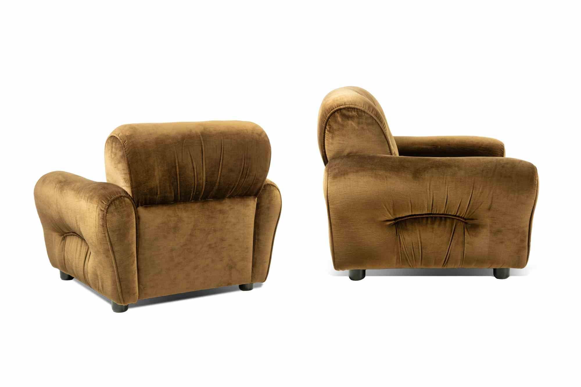 Armchair set, italiano production, 1970s. 

Brown original fabric.

Dimensions : 80 x 95 x 95 cm. 

Good conditions. 