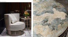 Armchair Silver or Bronze Decorative Opening at Back Frame Timber and  Wood