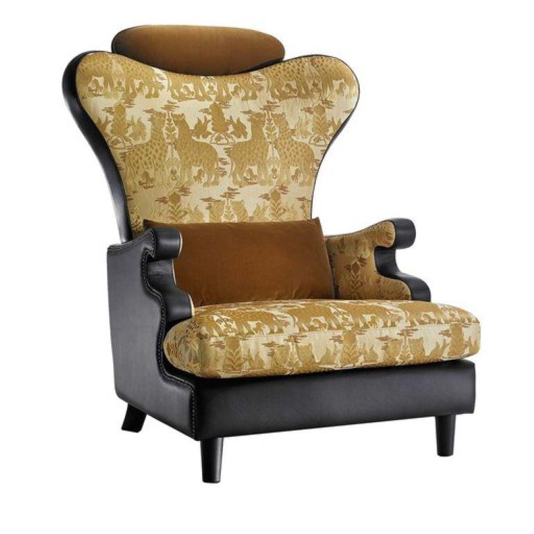 Italian Armchair Solid Timber  Wood Upholstered Legs Decorative Micromosaic Medallion For Sale