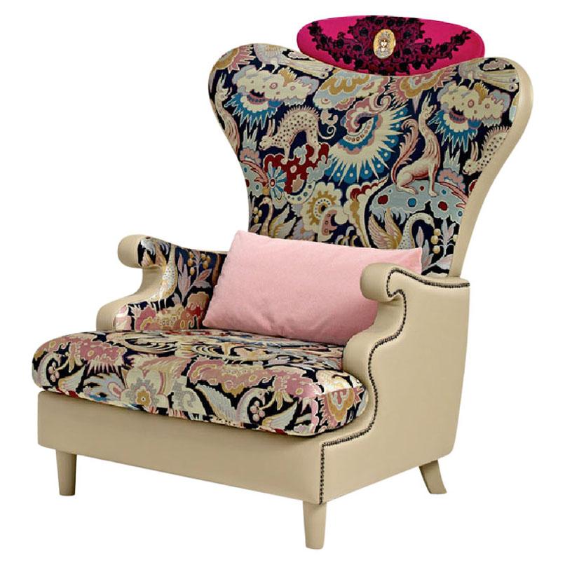 Armchair Solid Timber  Wood Upholstered Legs Decorative Micromosaic Medallion