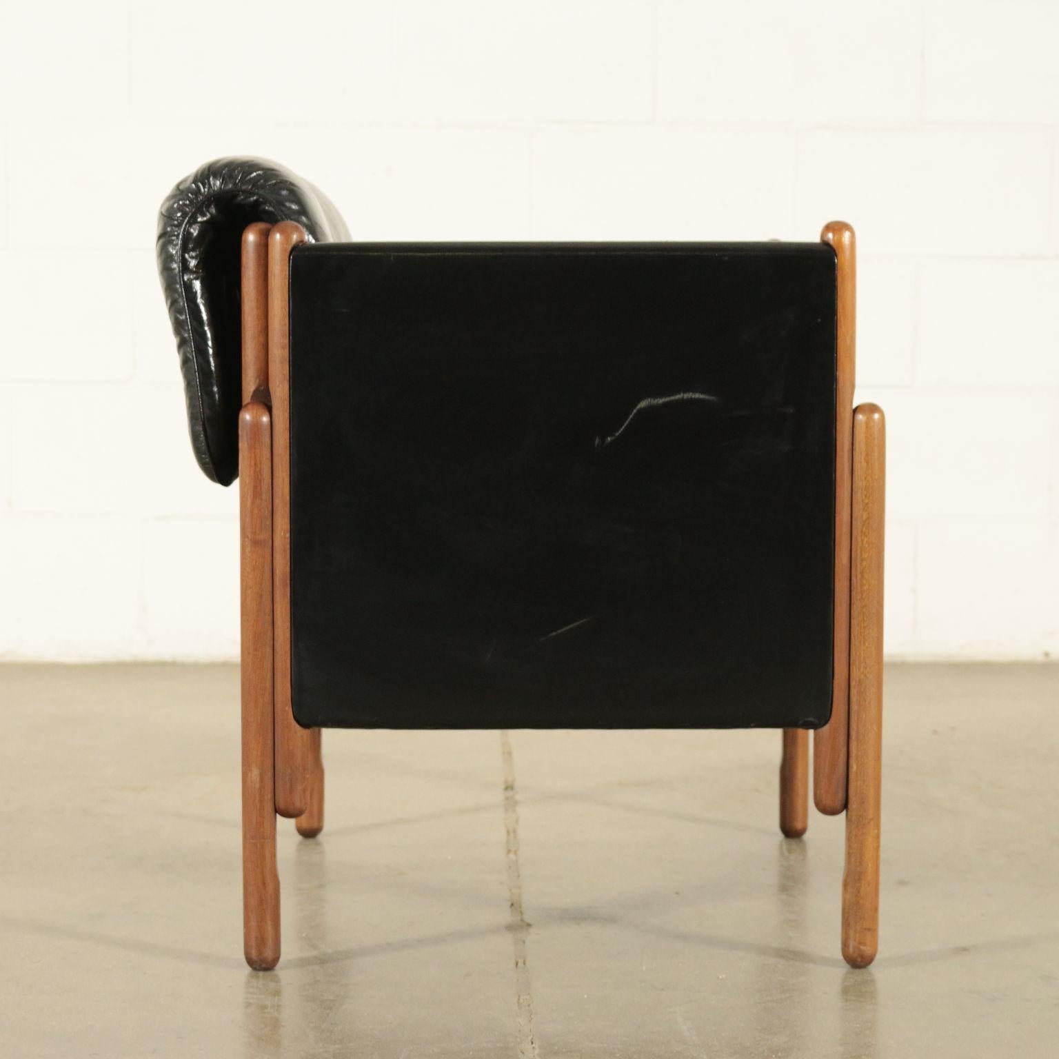 Mid-Century Modern Armchair Stained Beech Foam Leatherette, Italy, 1960s