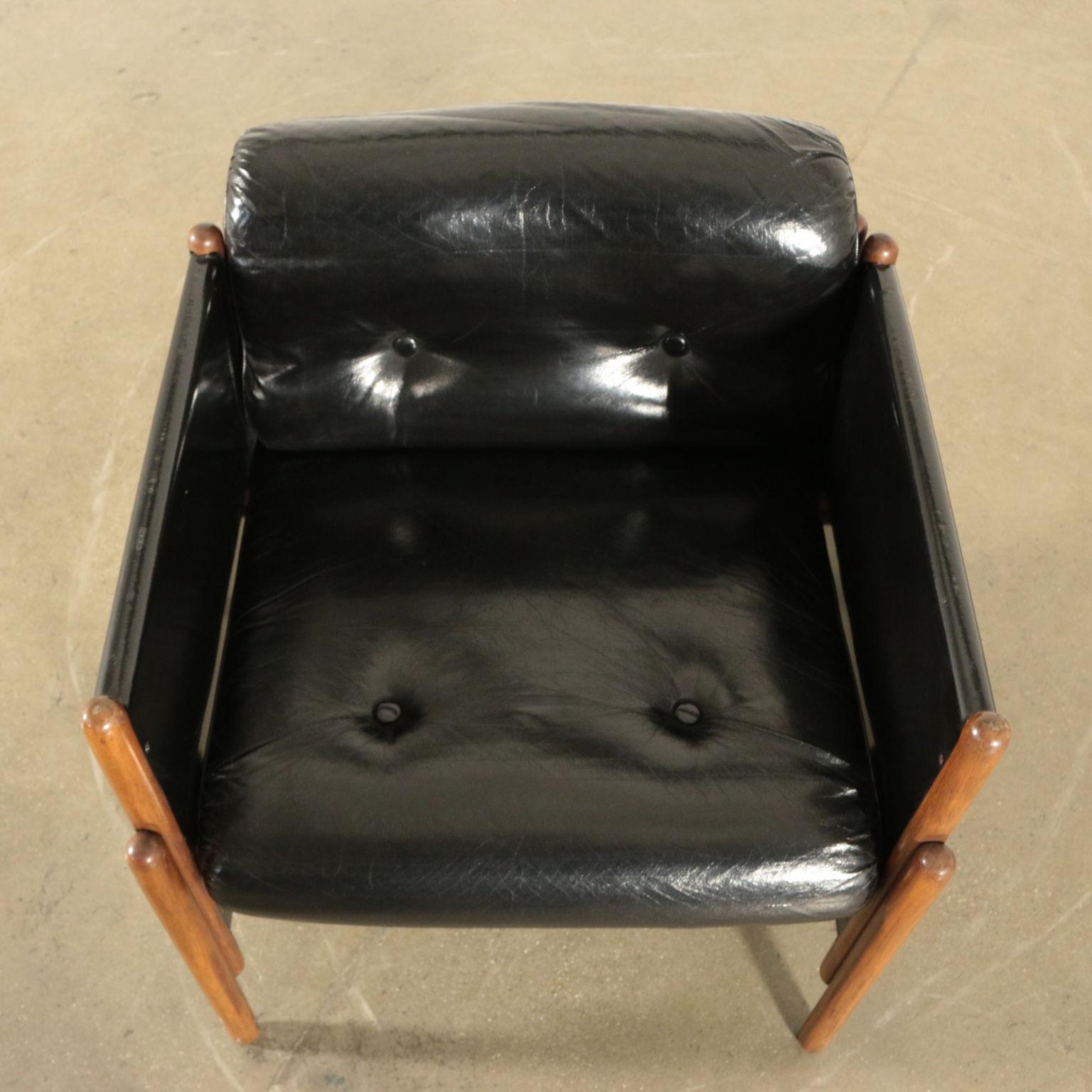Faux Leather Armchair Stained Beech Foam Leatherette, Italy, 1960s