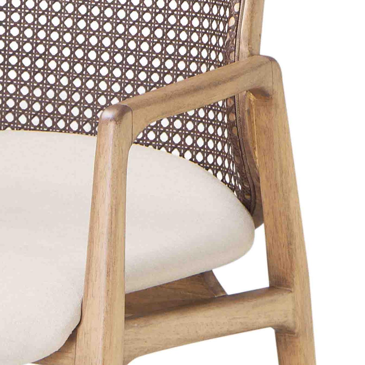 Caning Armchair, Cane Backrest and Offwhite Fabric Seat Dining Armchair Naia For Sale