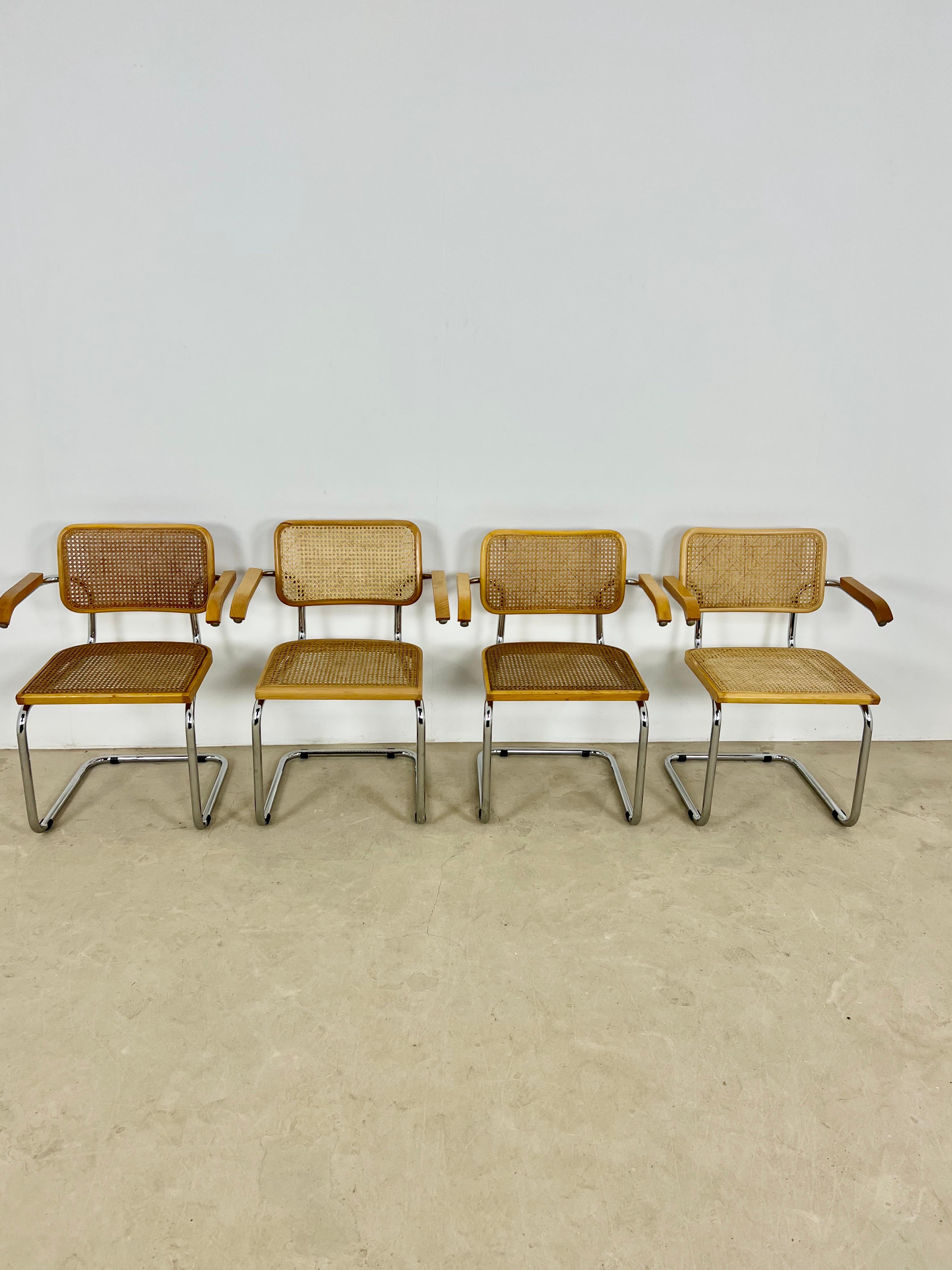 Mid-Century Modern Armchair Style Chairs B32 by Marcel Breuer Set 4