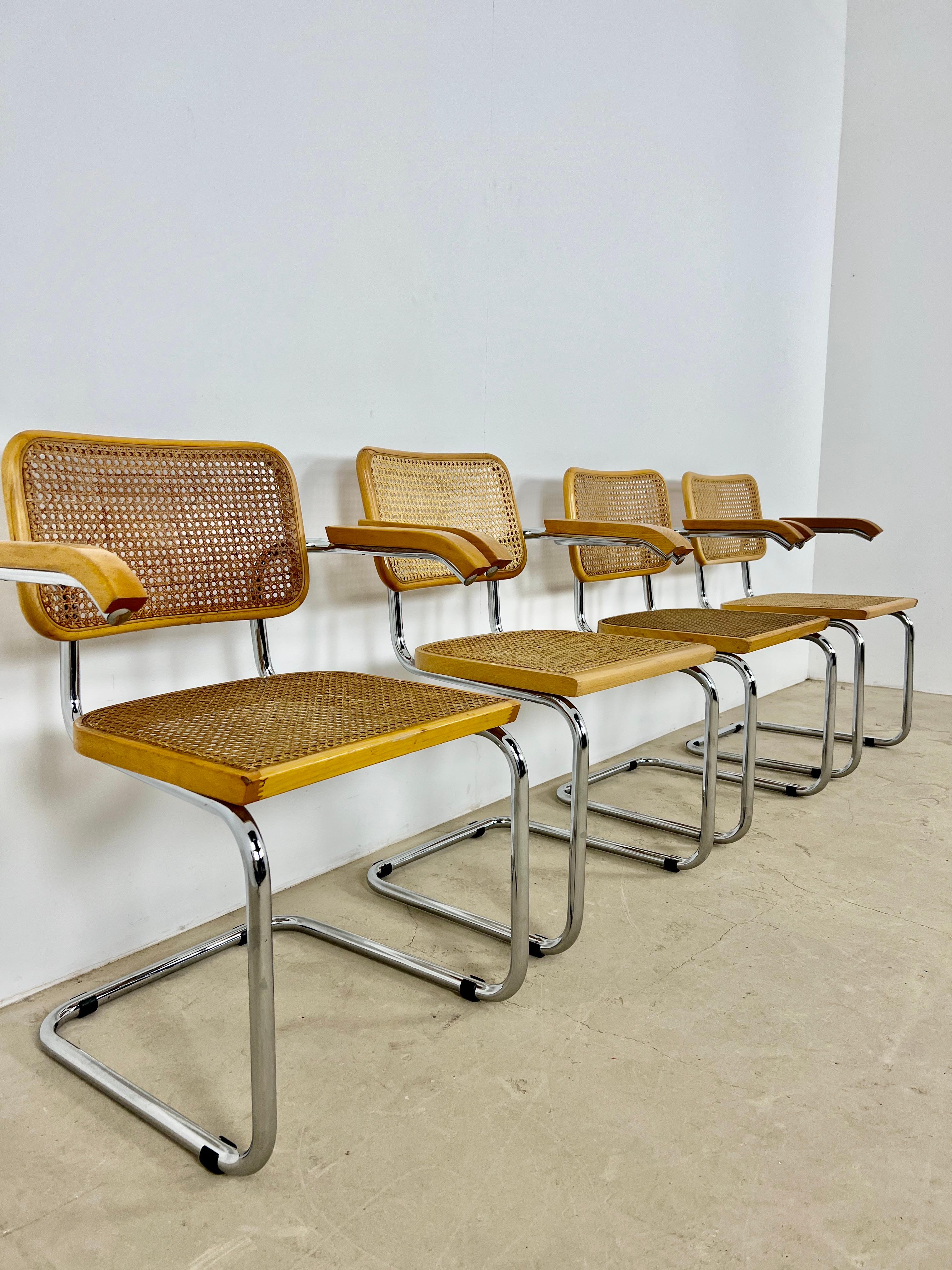 Italian Armchair Style Chairs B32 by Marcel Breuer Set 4