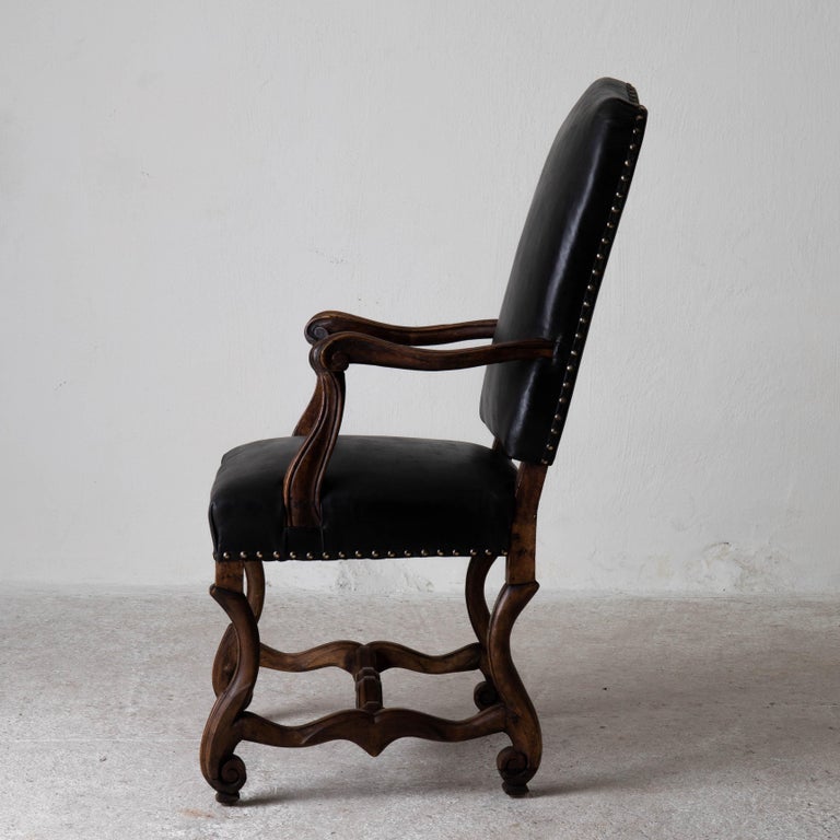 Wood Armchair Swedish Black Baroque Period 1650-1750, Sweden For Sale