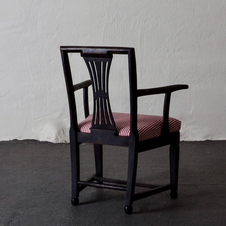 Hand-Painted Armchair Swedish Black Gustavian, 19th Century, Sweden For Sale