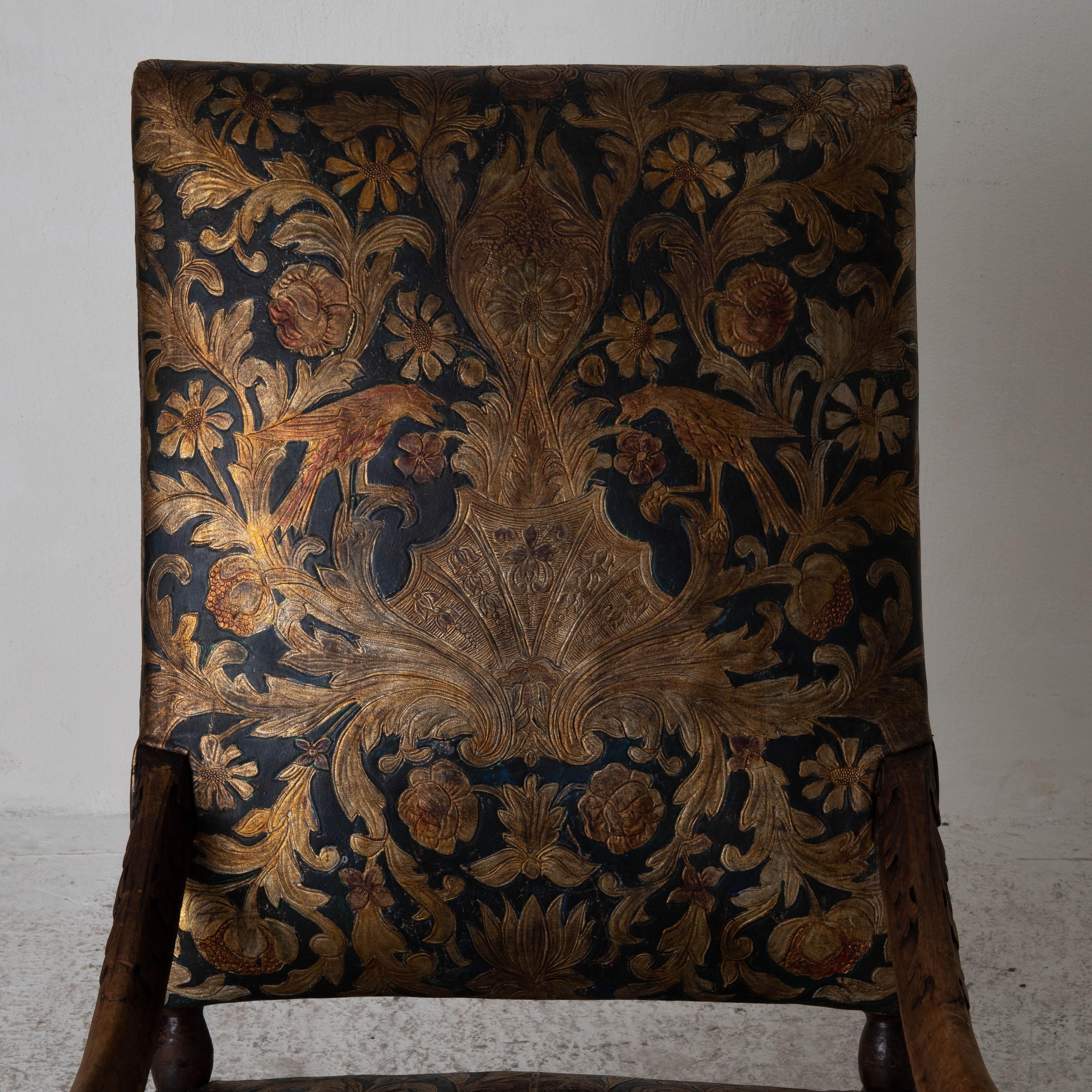 Armchair Swedish Early Baroque Period Gilt Leather Sweden For Sale 1