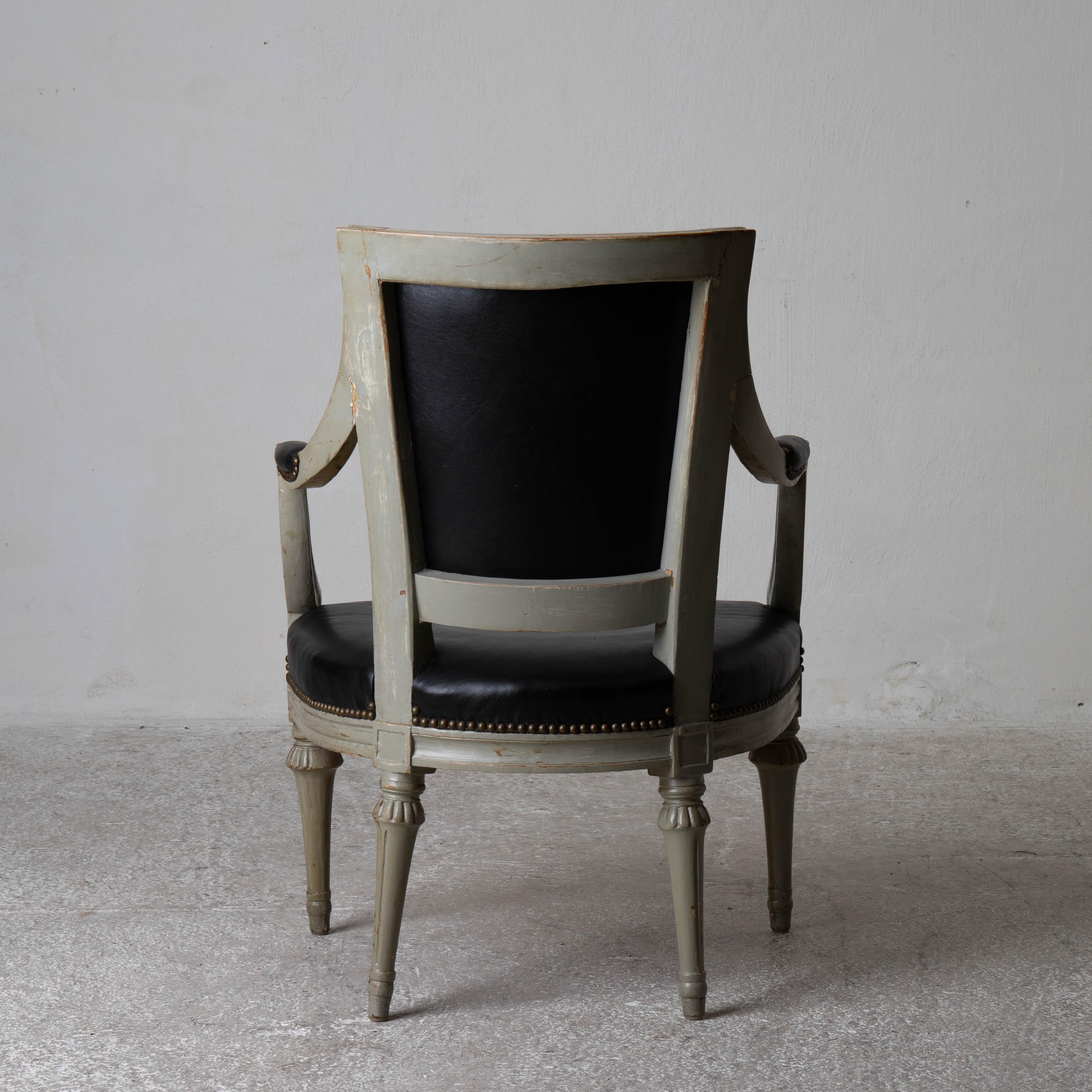 18th Century Armchair Swedish Gustavian 1790-1810 Greenish Frame with Black Upholstery Sweden For Sale