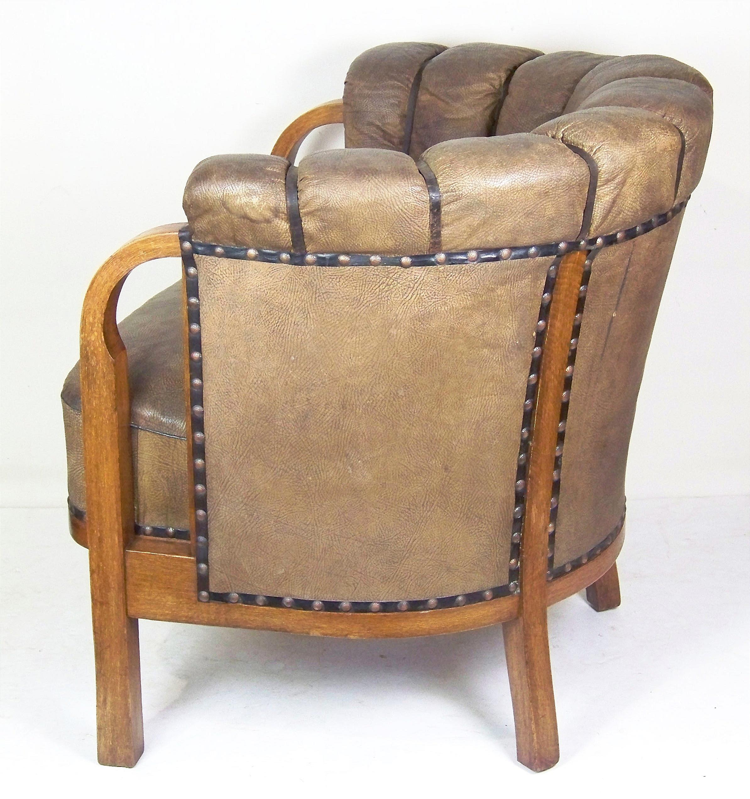 The structure of the armchair is made of bent beech wood. Surface finish the wood is original, preserved with a beautiful patina of age. It is a luxurious finish - oak wood imitation.

The upholstery is original natural leather, apart from minor