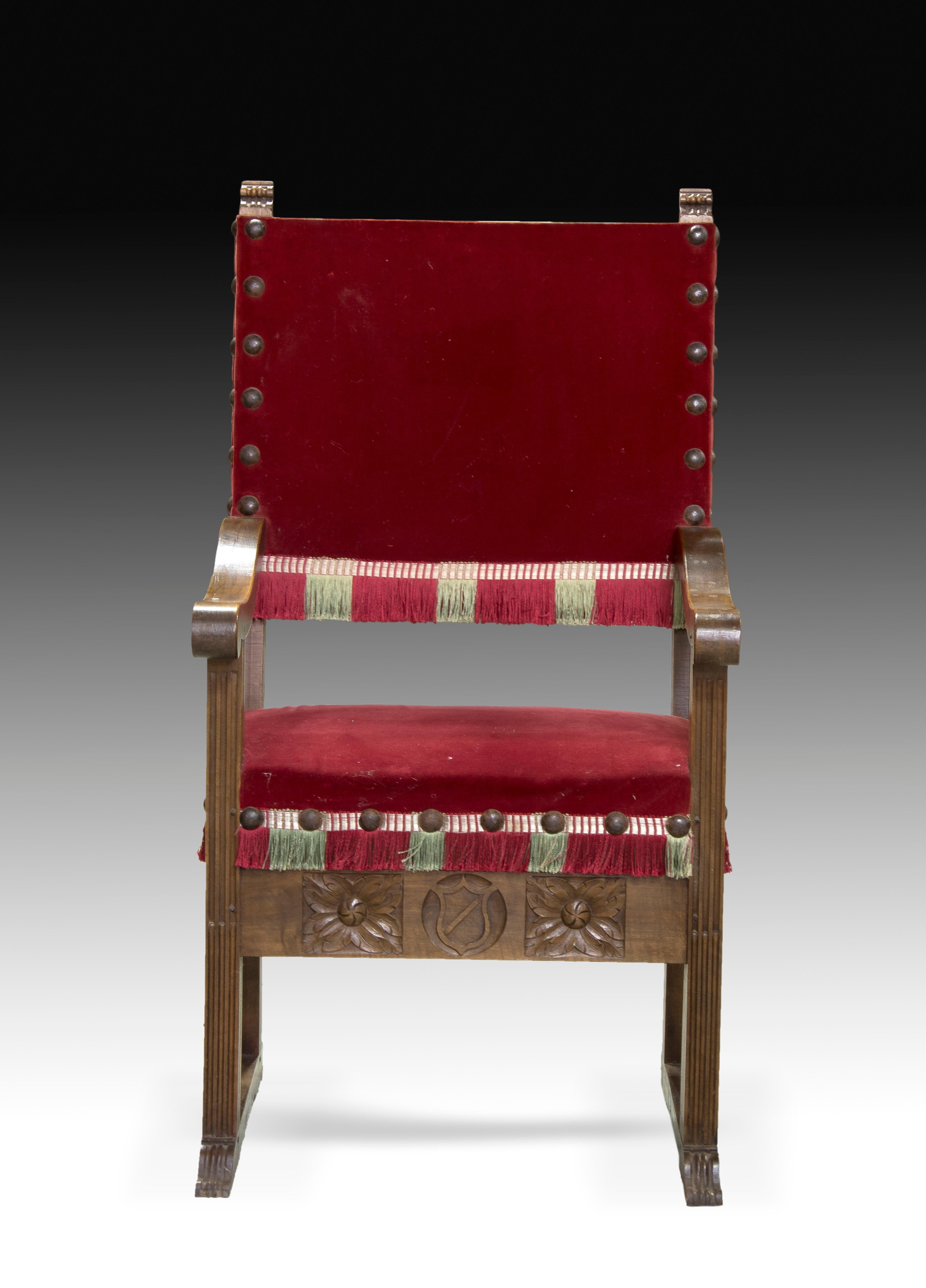 Renaissance Armchair 'Type Called “Friar”' Wood, Textil, Spain, 20th Century For Sale