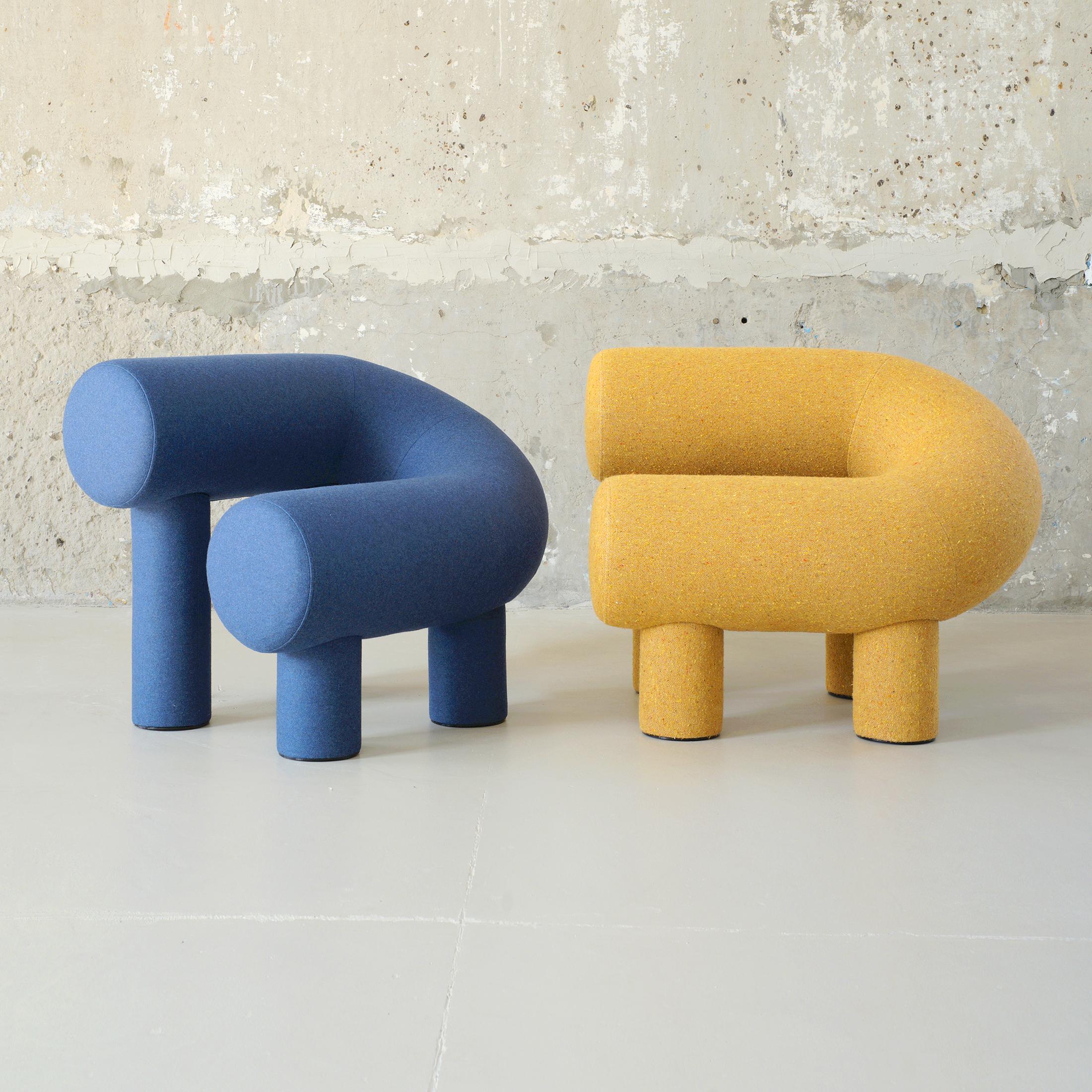 Steel ‘UMI’ Contemporary Armchair by WOO – Upholstered Sculptural Seating For Sale