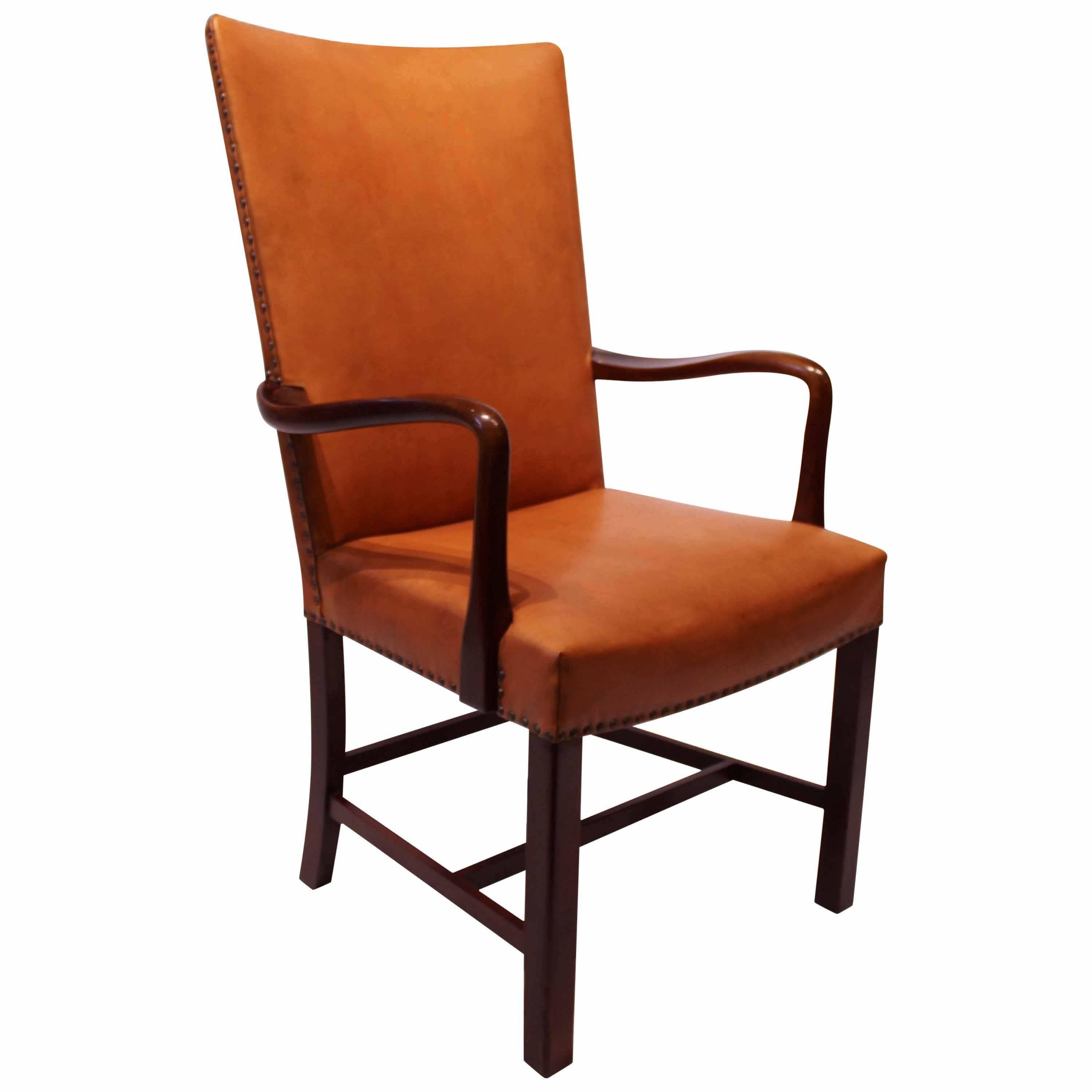 Armchair Upholstered in Cognac Elegance Leather by Fritz Hansen, 1944 For Sale