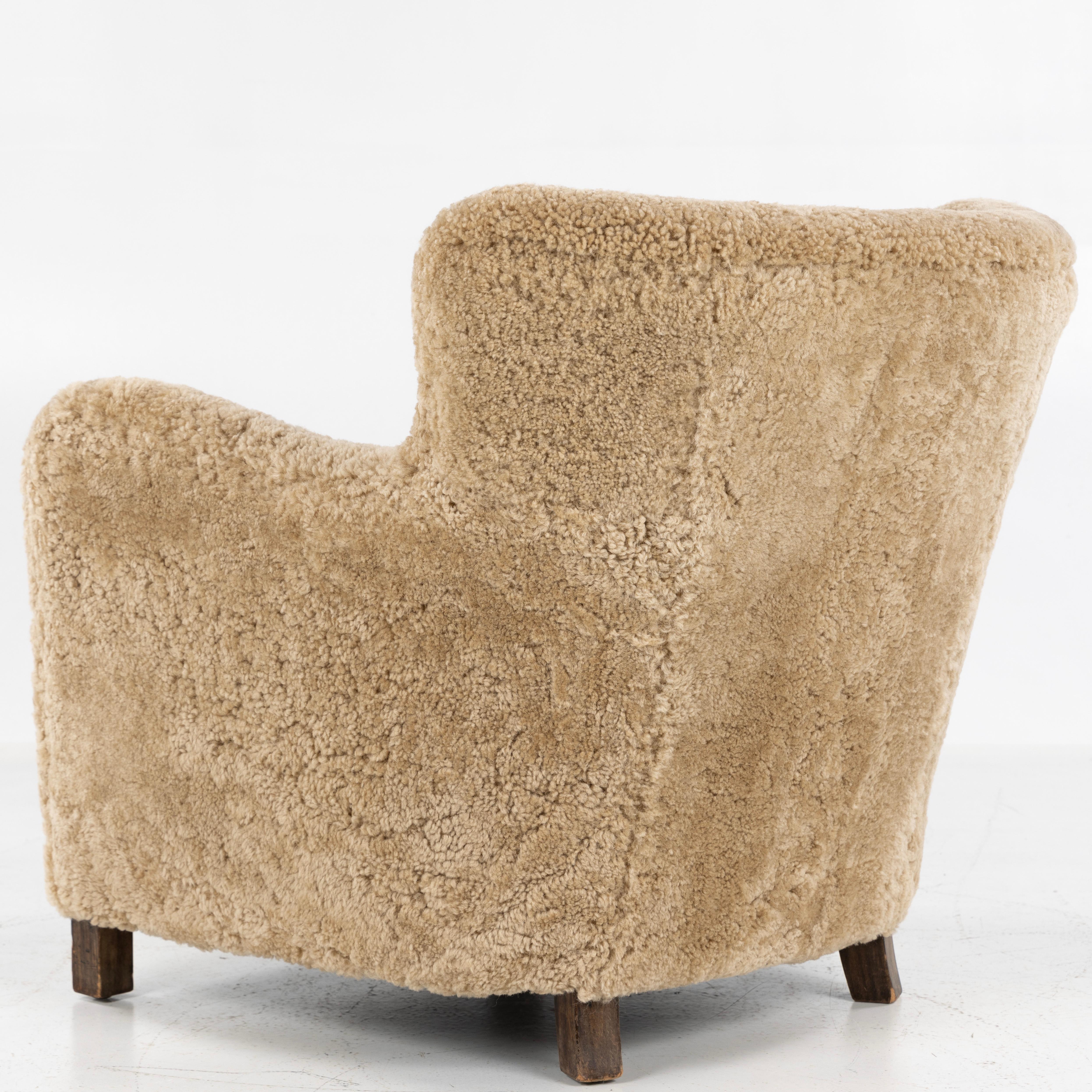 Mid-Century Modern Kaj Gottlob Easy chair in lambskin, 1937 For Sale