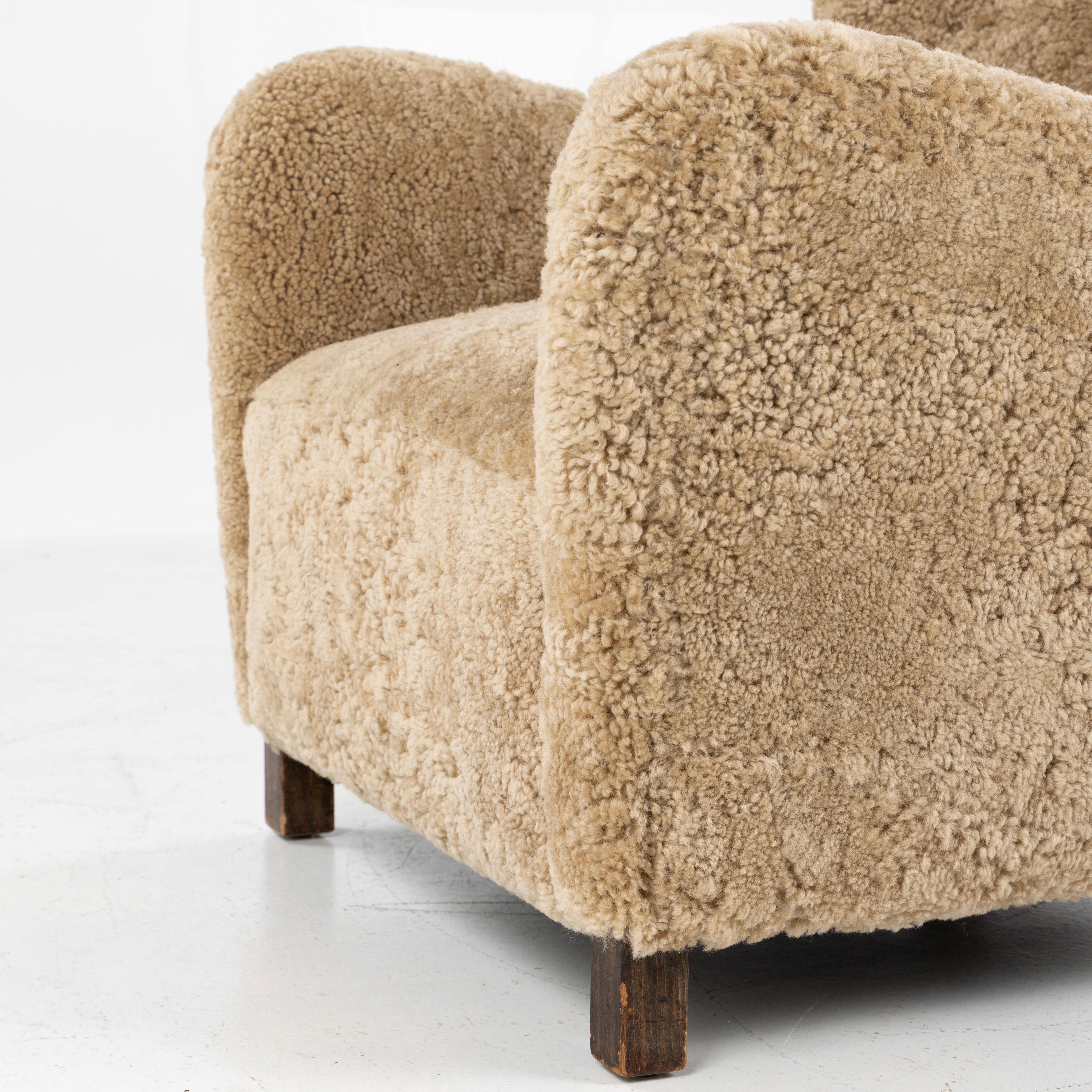 Danish Kaj Gottlob Easy chair in lambskin, 1937 For Sale