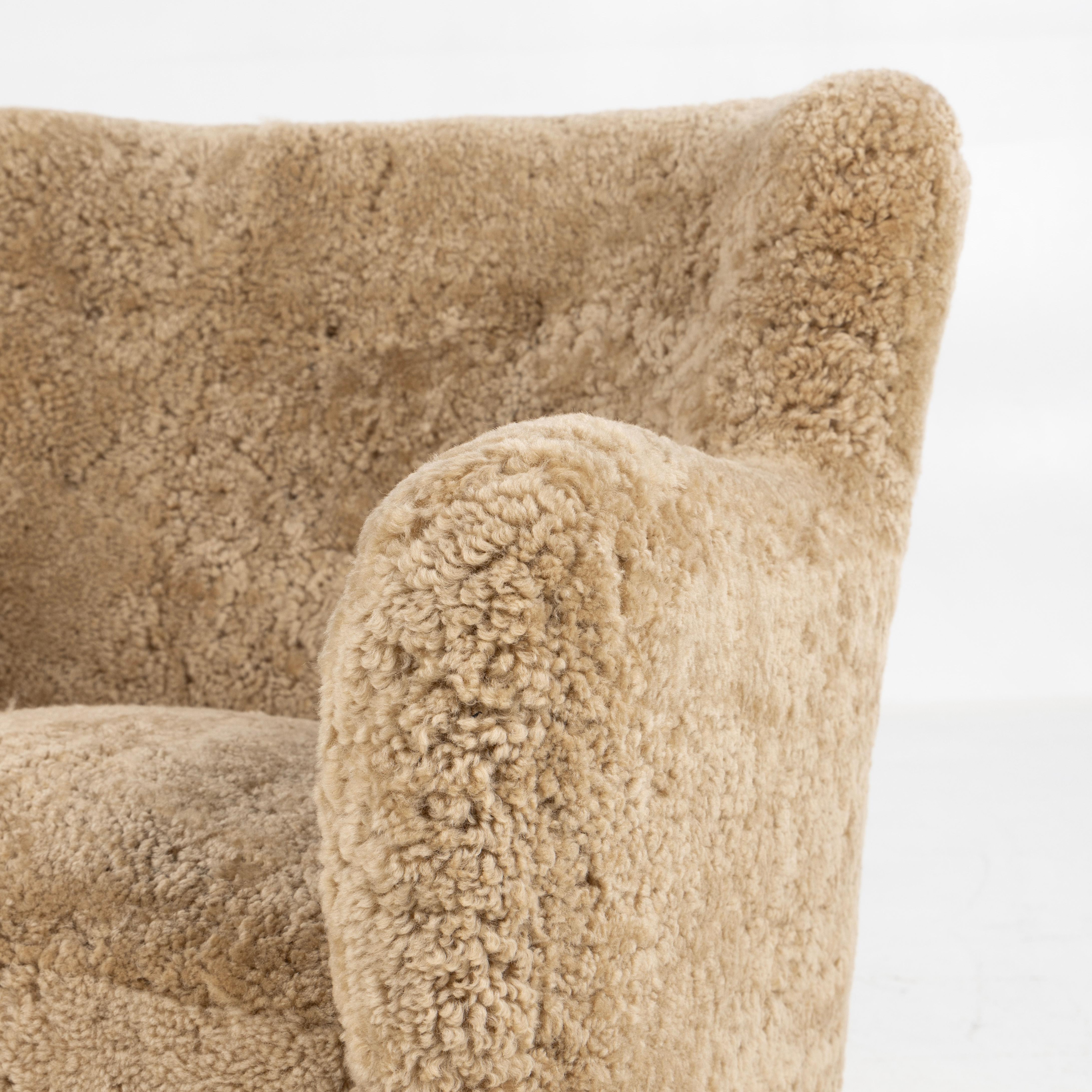 20th Century Kaj Gottlob Easy chair in lambskin, 1937 For Sale