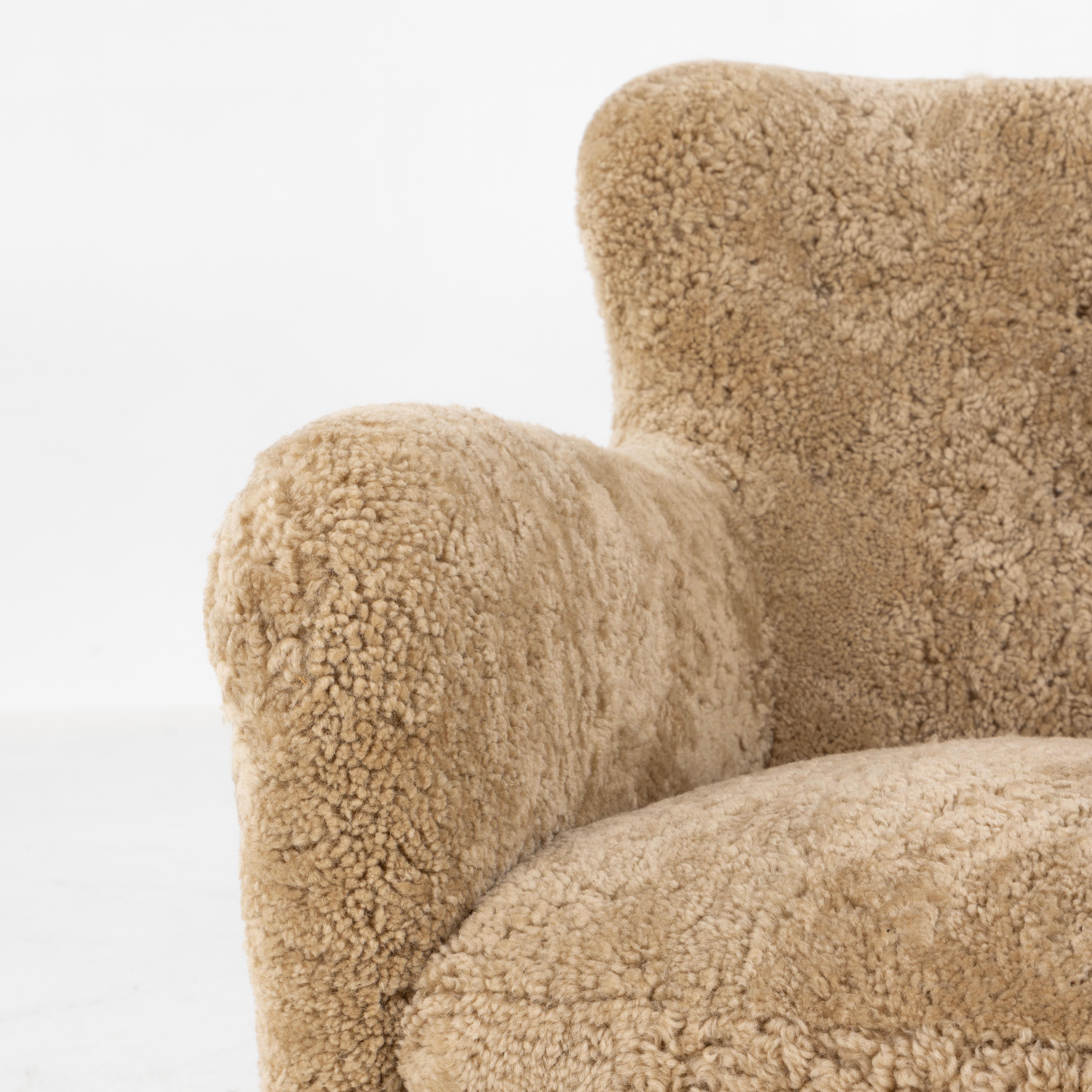 Beech Kaj Gottlob Easy chair in lambskin, 1937 For Sale