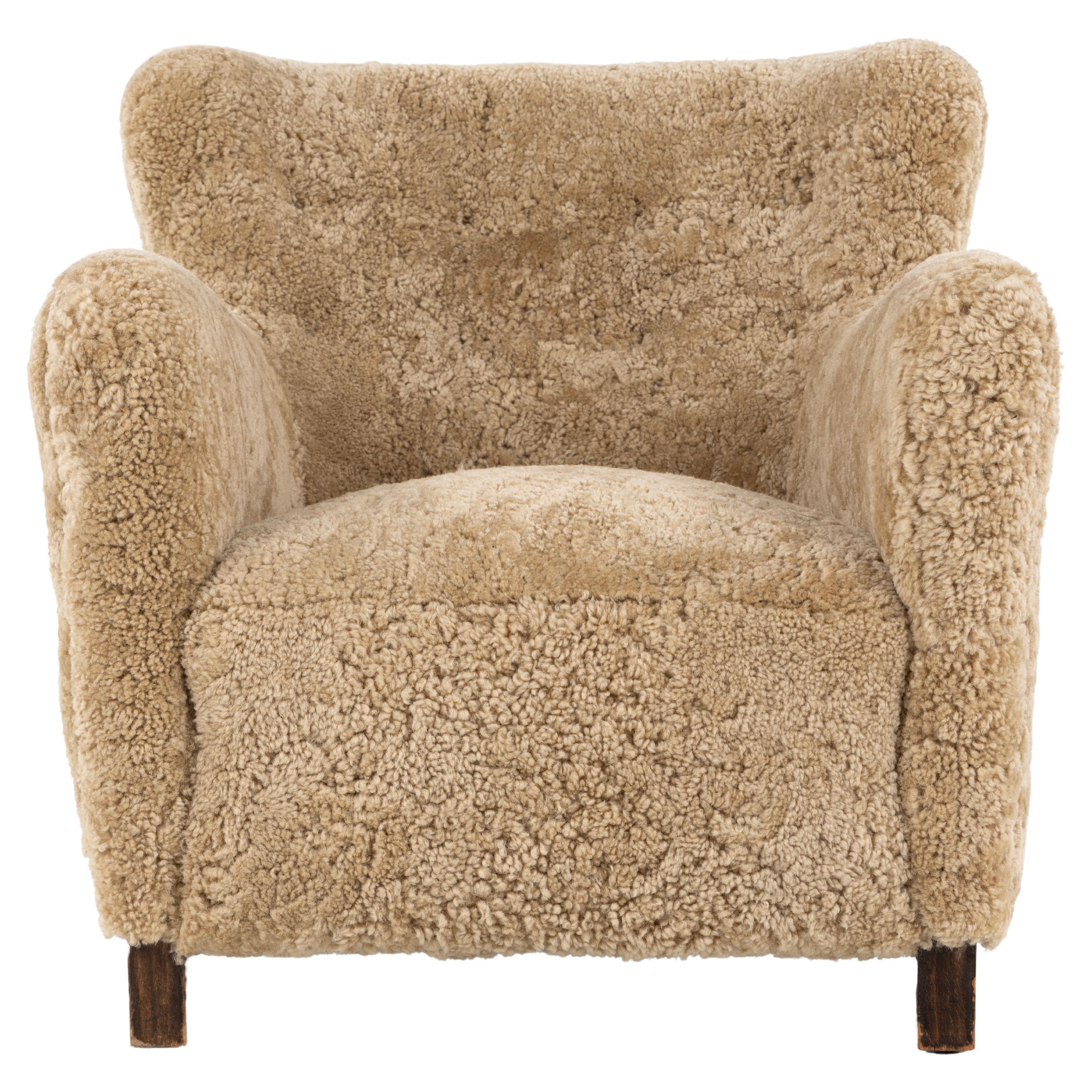 Kaj Gottlob Easy chair in lambskin, 1937 For Sale