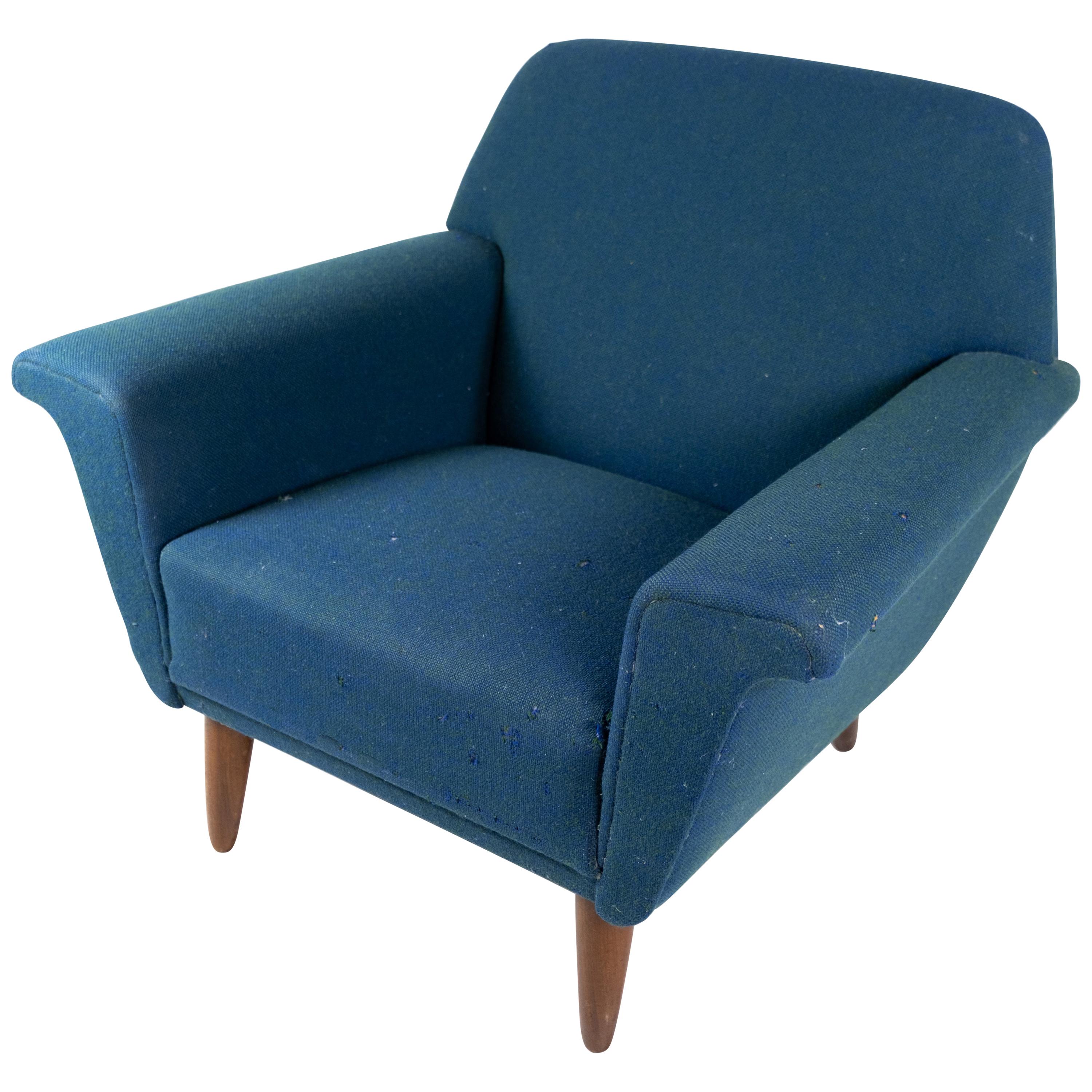 Armchair Upholstered With Dark Blue Wool & Legs Made In Dark Wood From 1960s