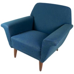 Vintage Armchair Upholstered with Dark Blue Wool Fabric and Legs in Dark Wood, 1960s