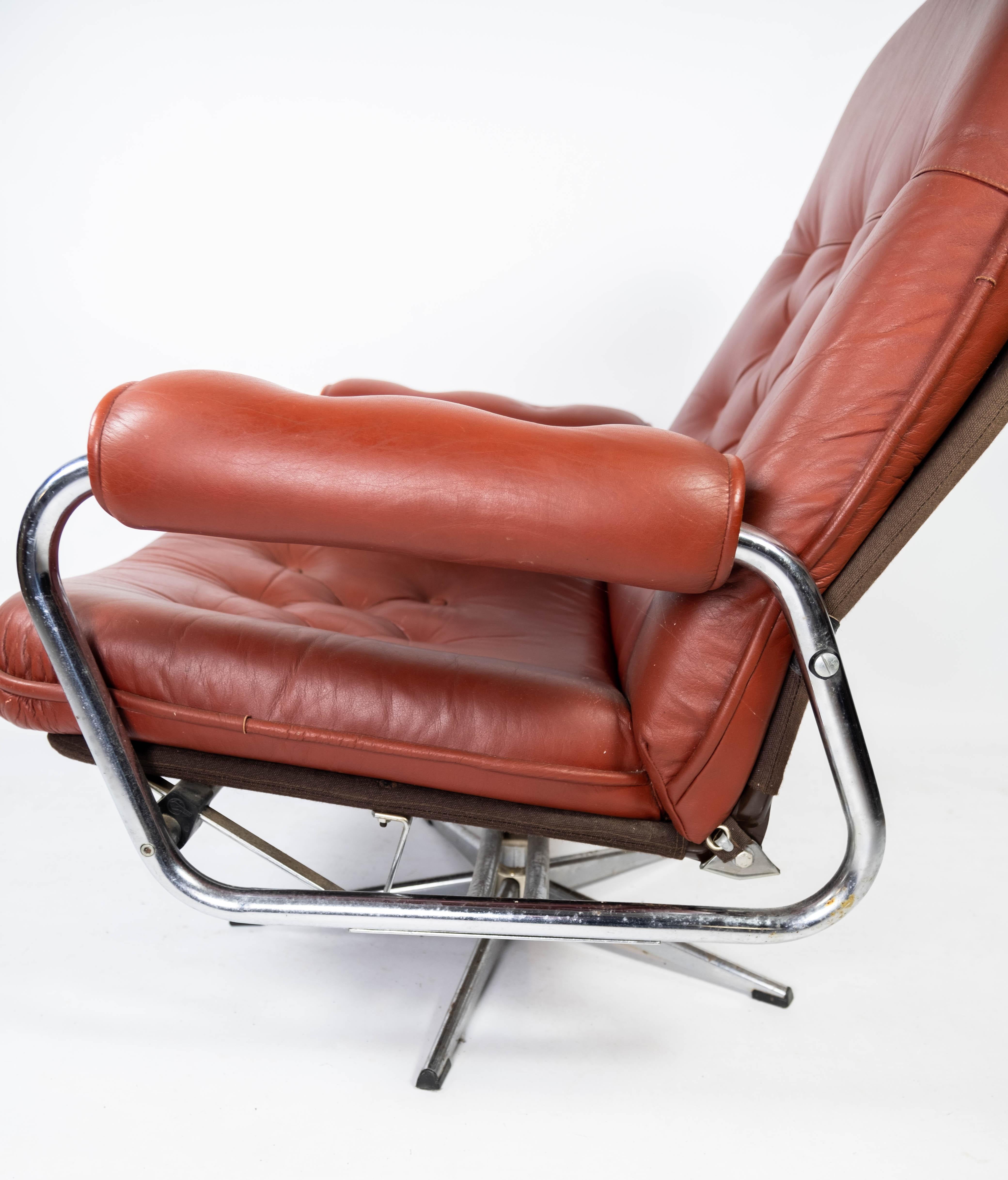 Armchair Upholstered with Red Leather and Frame of Metal, of Danish Design, 1960 5