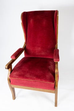 Armchair Made In Red Velvet & Mahogany Designed By Frits Henningsen From 1940s