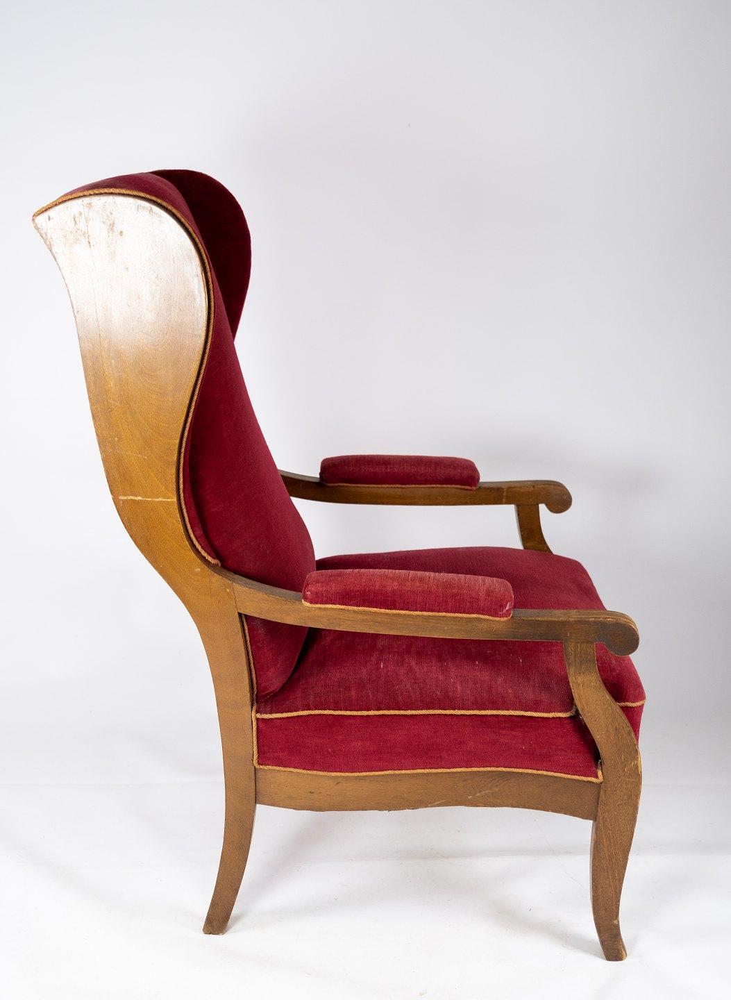 Armchair Upholstered with Red Velvet and Mahogany Designed by Frits Henningsen In Good Condition For Sale In Lejre, DK
