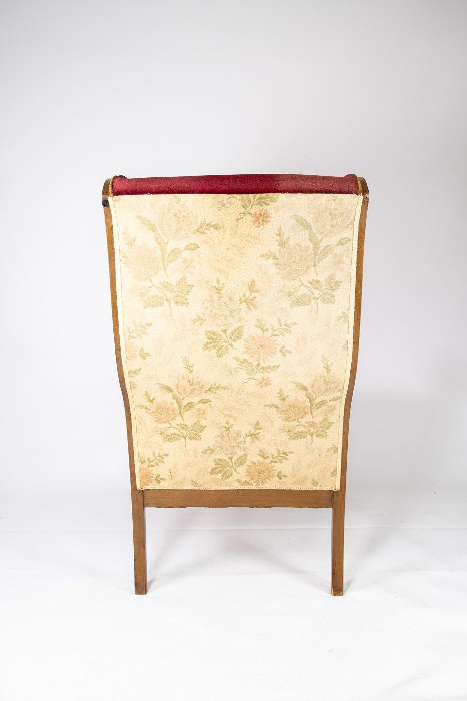 Mid-20th Century Armchair Upholstered with Red Velvet and Mahogany Designed by Frits Henningsen For Sale
