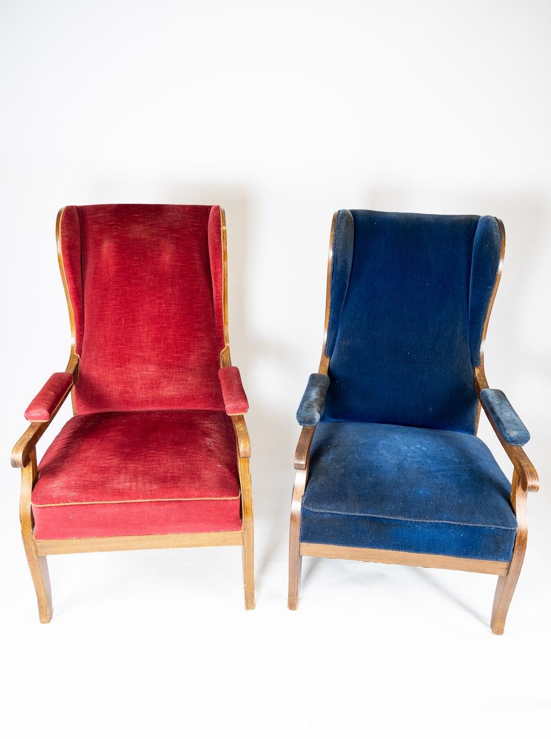 Armchair Upholstered with Red Velvet and Mahogany Designed by Frits Henningsen For Sale 2