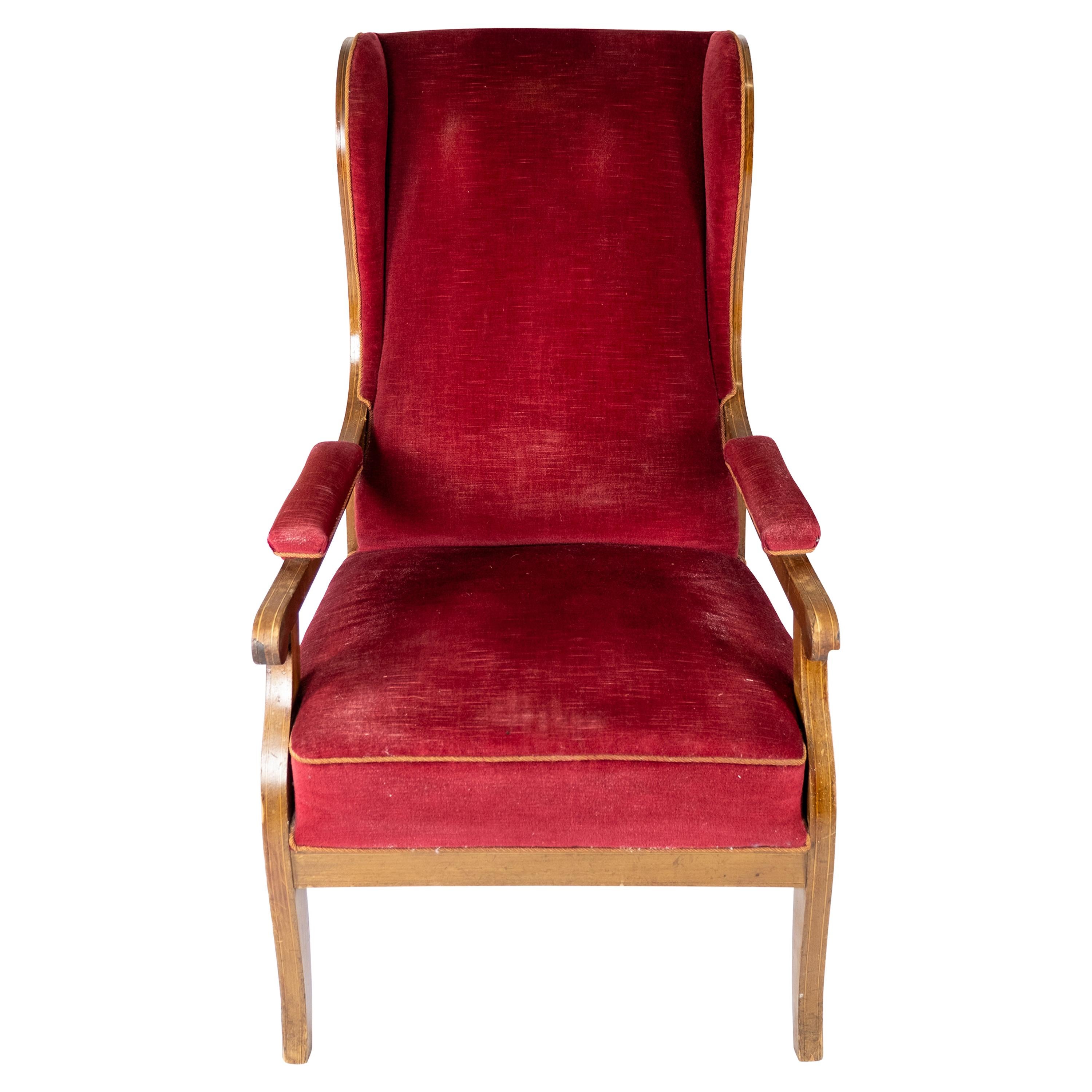 Armchair Made In Red Velvet & Mahogany Designed By Frits Henningsen From 1940s For Sale