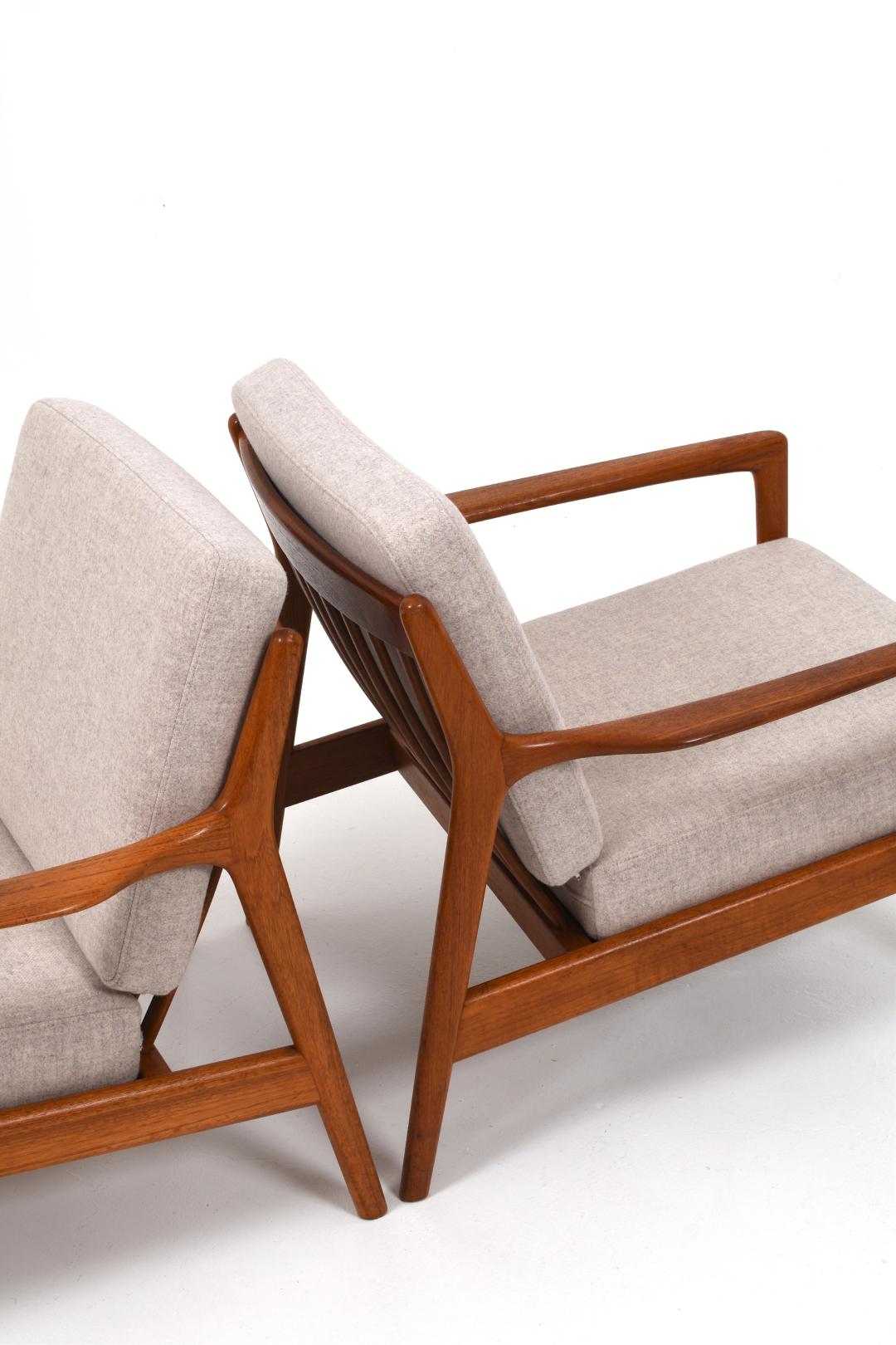 Wool Teak Lounge Chairs USA 75 Folke Ohlsson by DUX For Sale