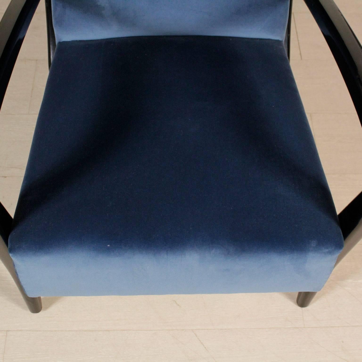 Mid-20th Century Armchair Velvet Upholstery Stained Ebony Vintage, Italy, 1950s