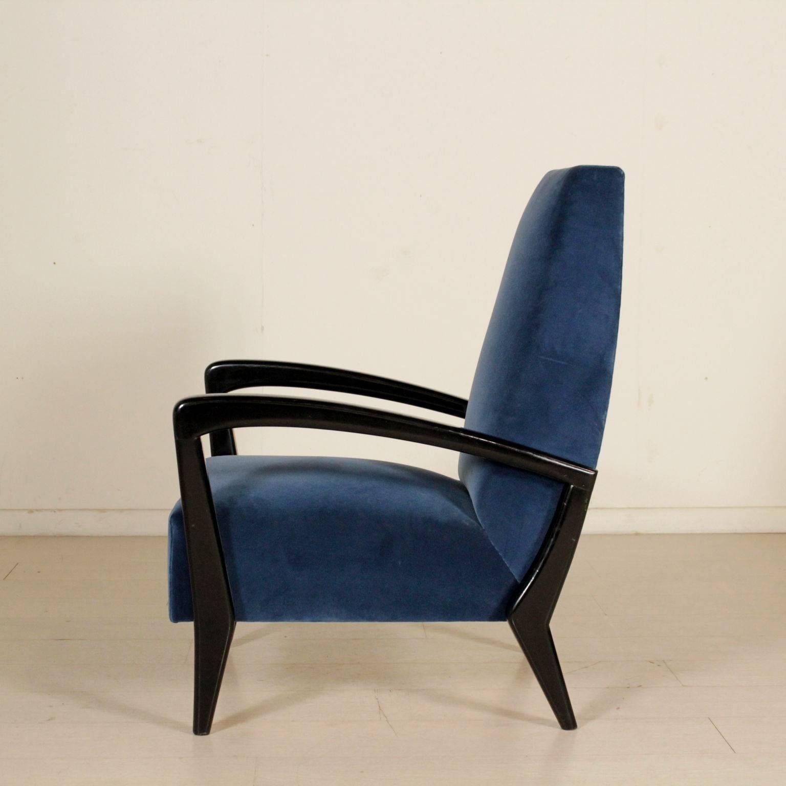 Armchair Velvet Upholstery Stained Ebony Vintage, Italy, 1950s 2