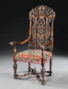 Armchair, Walnut, Carved, Upholstered, Daniel Marot, Flemish, 17 Century Baroque