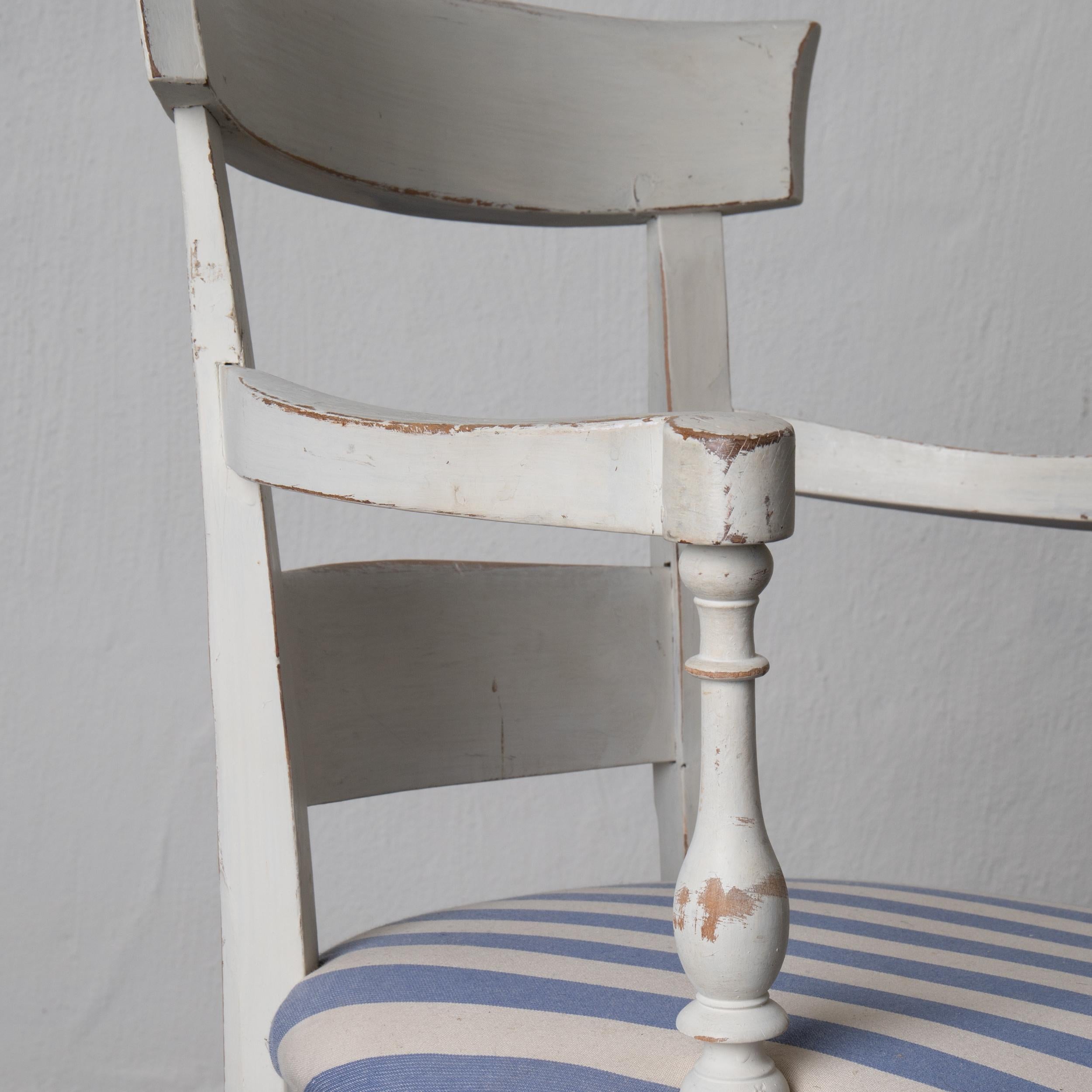Armchair White French 19th Century Blue and White Upholstery, France 2